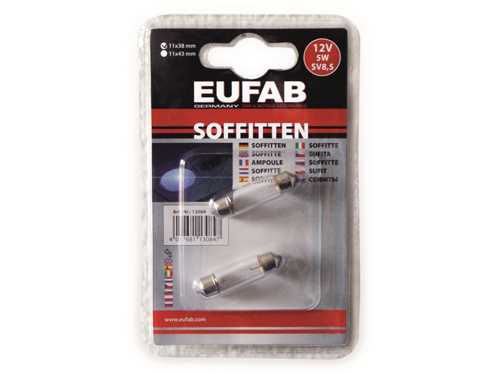 EUFAB KFZ-Glühlampe 12 V, 5 W, SV8,5, 11x38, 2 Stück EUFAB KFZ-Glühlampe 12 V, 5 W, SV8,5, 11x38, 2 Stück