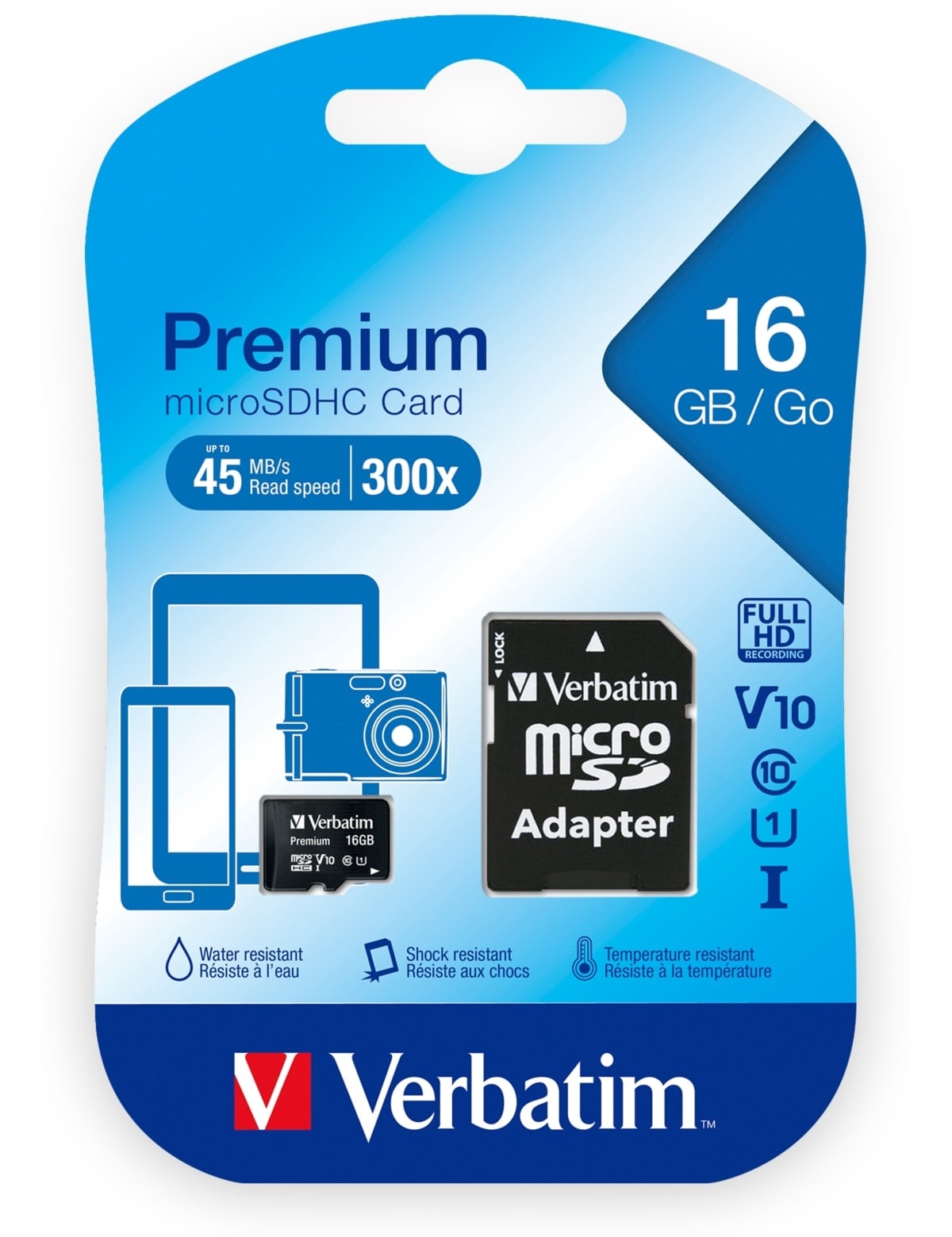 VERBATIM MicroSDHC Card Premium, 16 GB, Class 10, inkl. Adapter VERBATIM MicroSDHC Card Premium, 16 GB, Class 10, inkl. Adapter