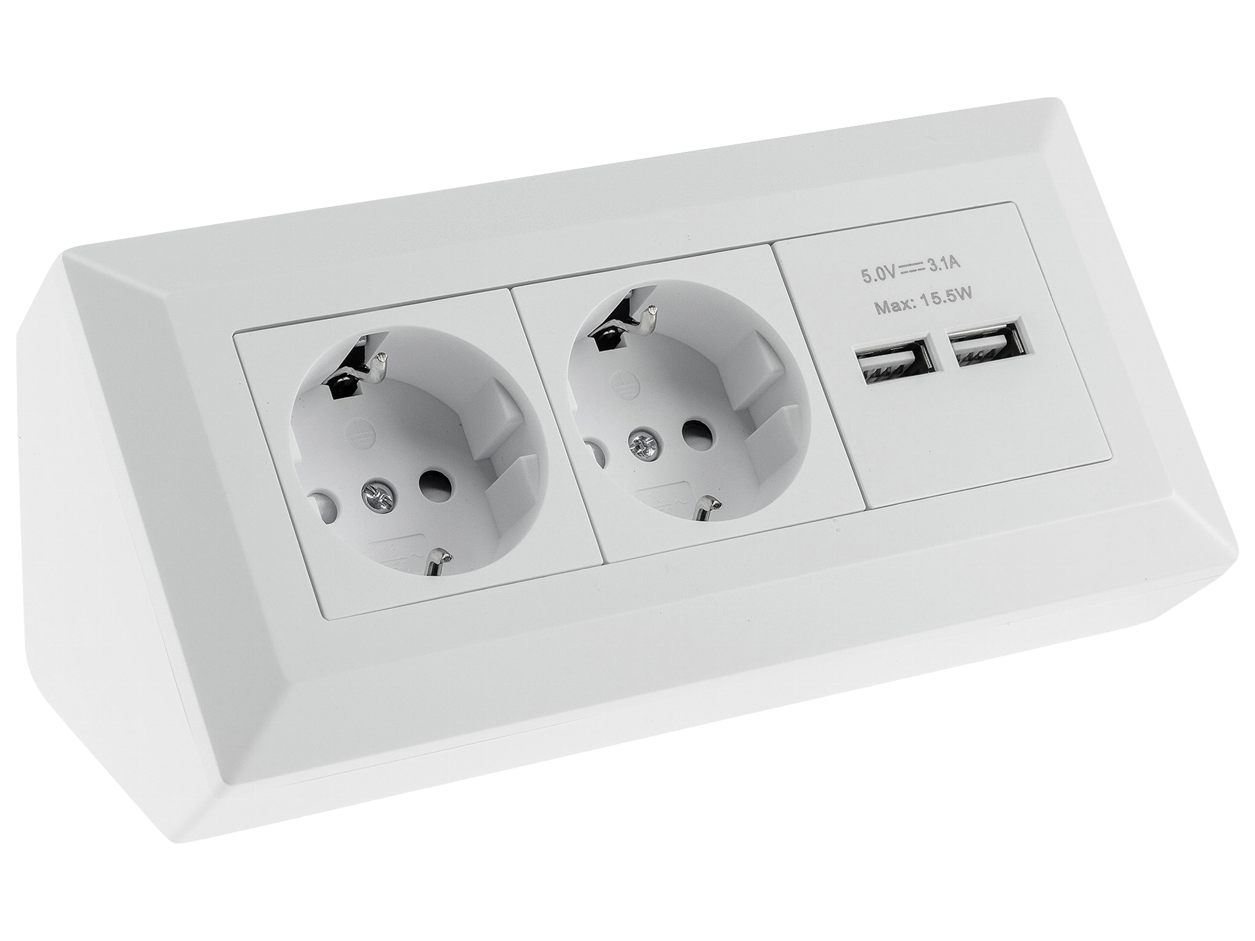 CHILITEC Steckdosenblock 23651, 2-fach, 2x USB, 16A/250V~, weiß matt