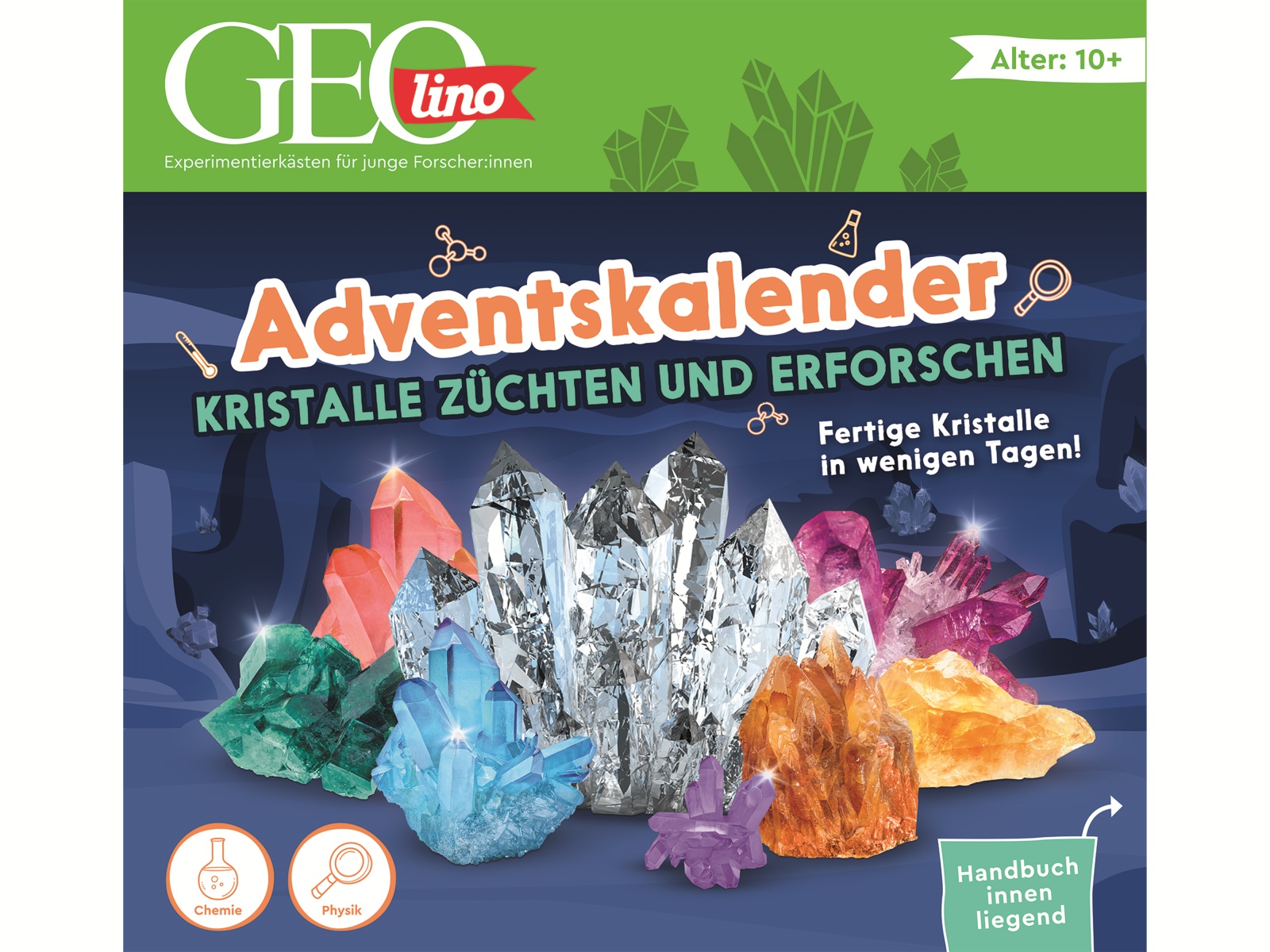 FRANZIS Adventskalender, 67186, GEOLINO Adventskalender Kristalle züchten und erforschen