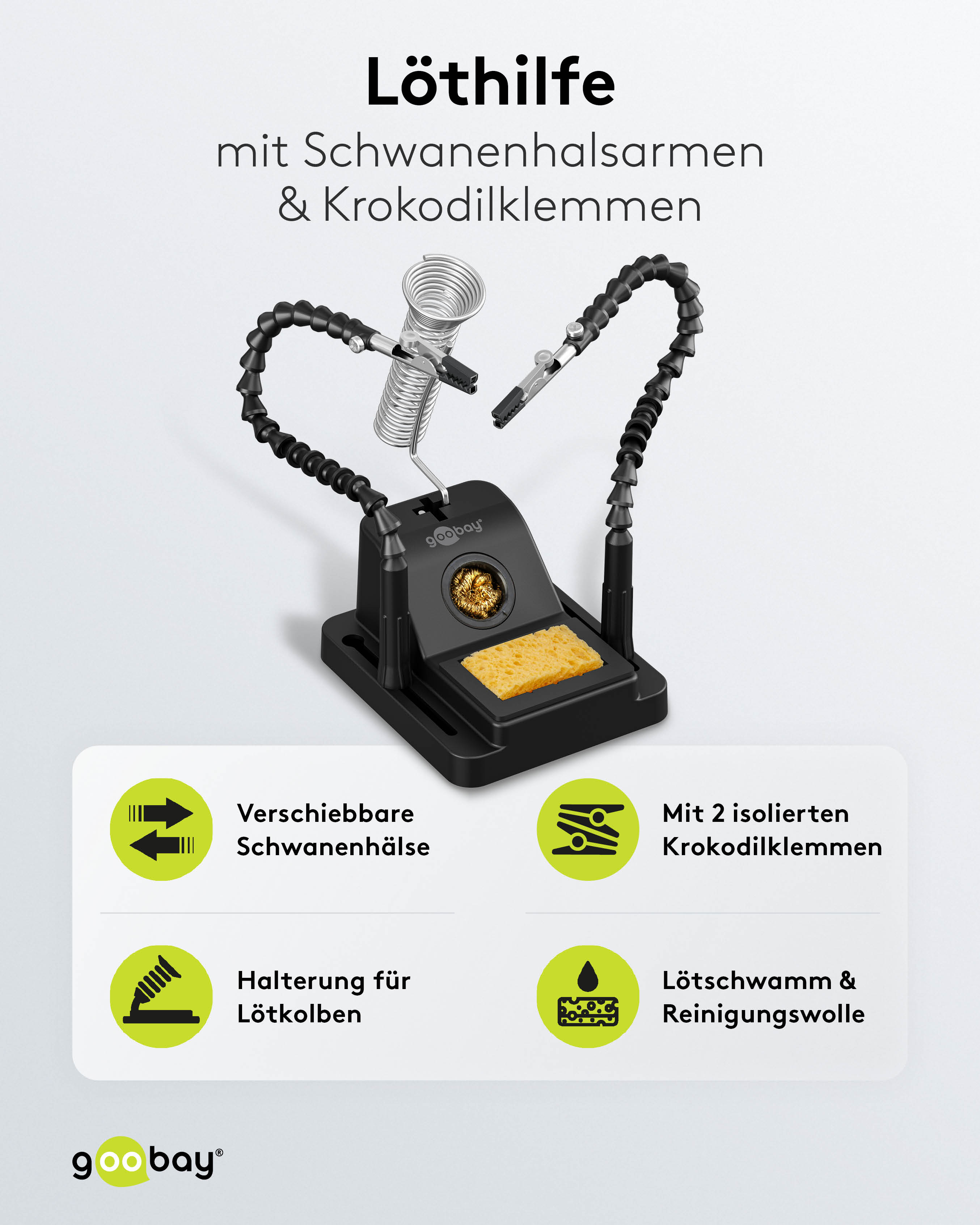 GOOBAY Löthilfe, 76561, mit Schwanenhals-Armen und Lötkolbenständer