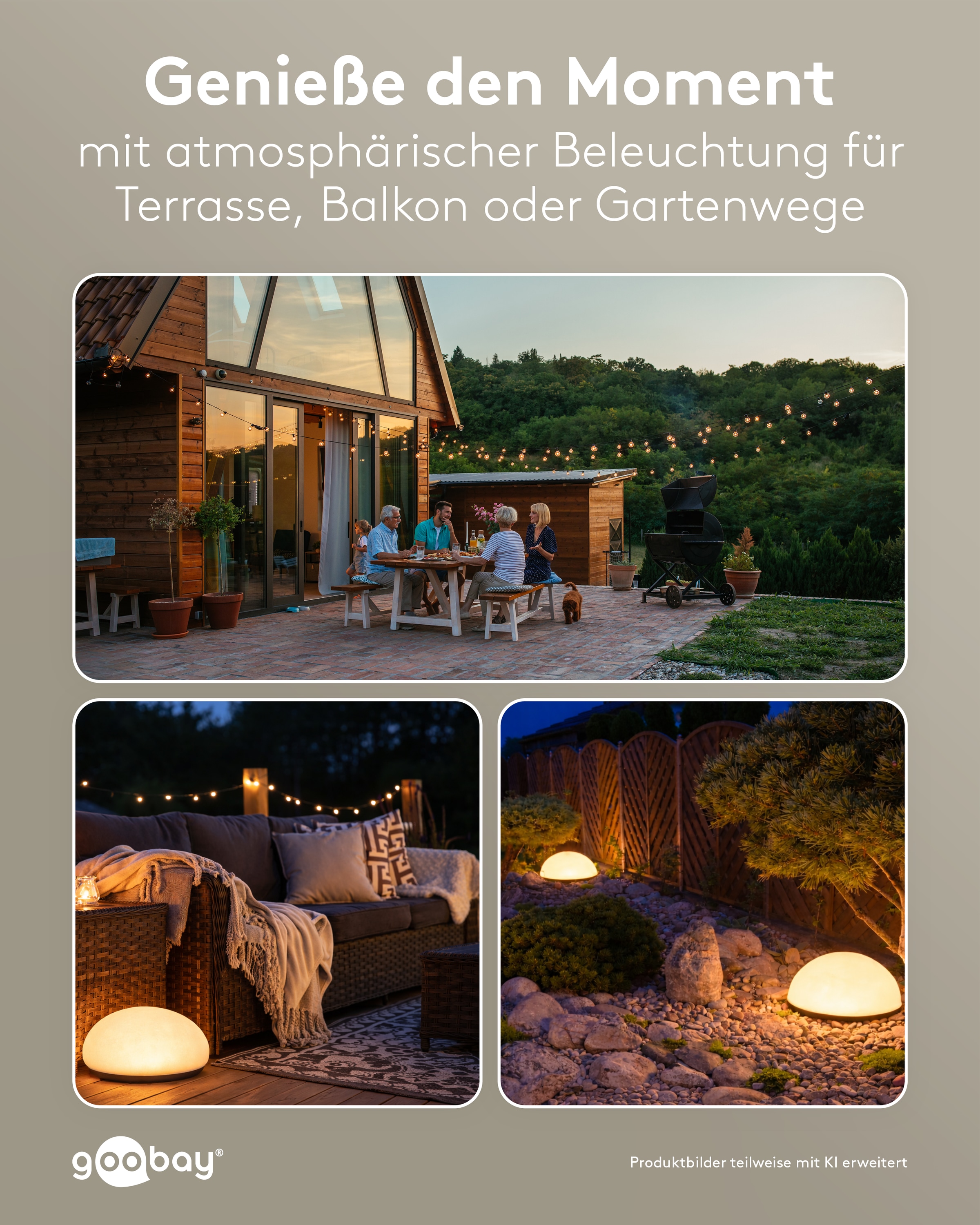 GOOBAY LED-Solar-Gartenleuchten, 24 cm, Stein, Größe M, RGBW, 2 Stück GOOBAY LED-Solar-Gartenleuchten, 24 cm, Stein, Größe M, RGBW, 2 Stück