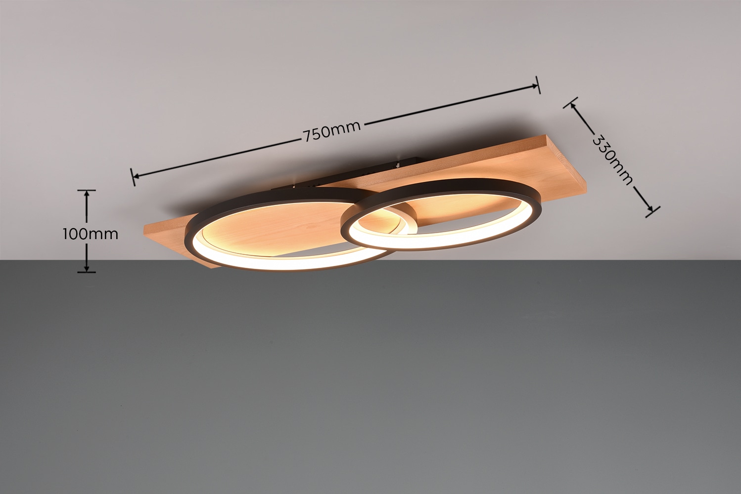 TRIO LED-Deckenleuchte 641110232 schwarz / Holz, 30 W, 3500 lm, 3000 K, Switch Dimmer