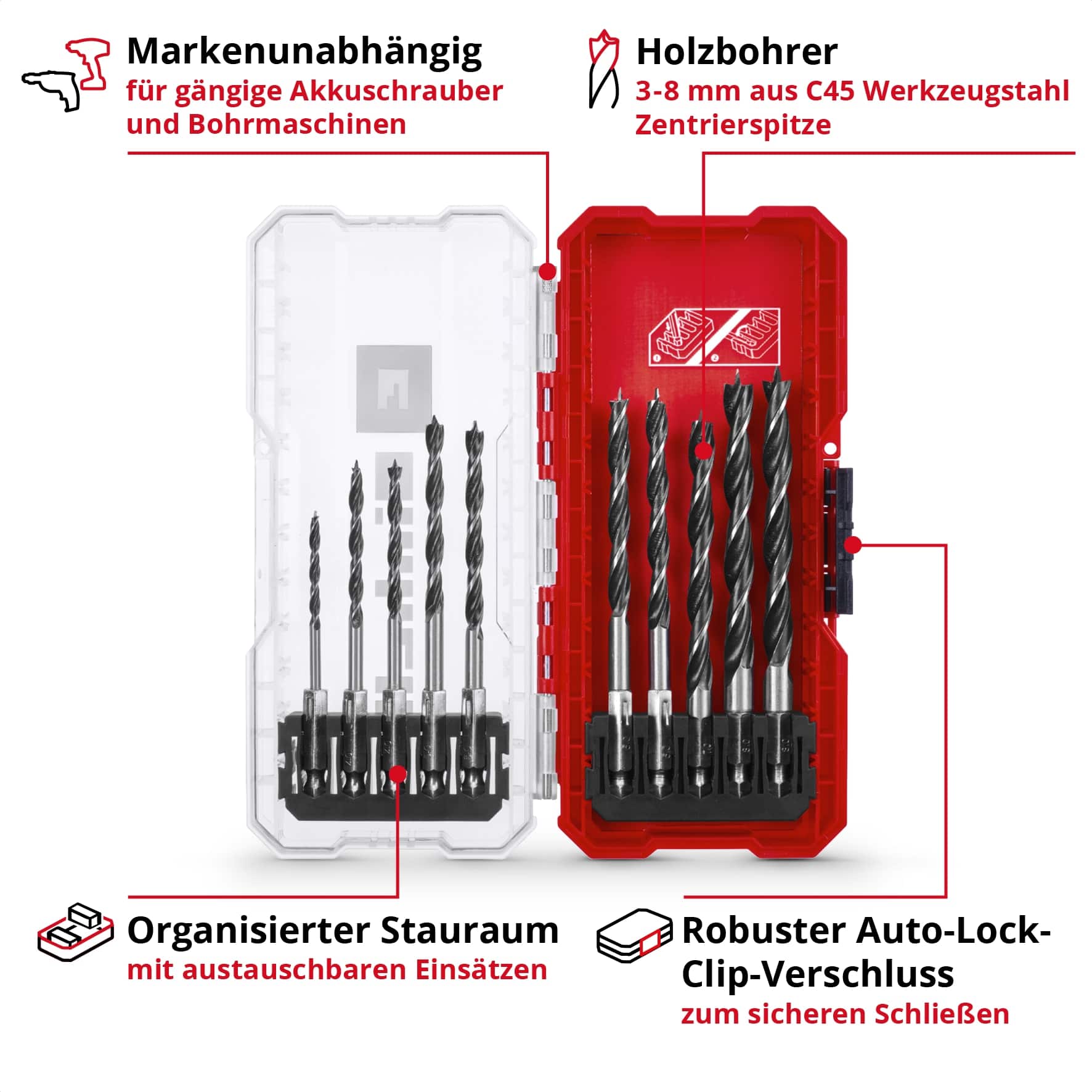 EINHELL Holzbohrer-Set, 108733, S-Case, 10-teilig EINHELL Holzbohrer-Set, 108733, S-Case, 10-teilig