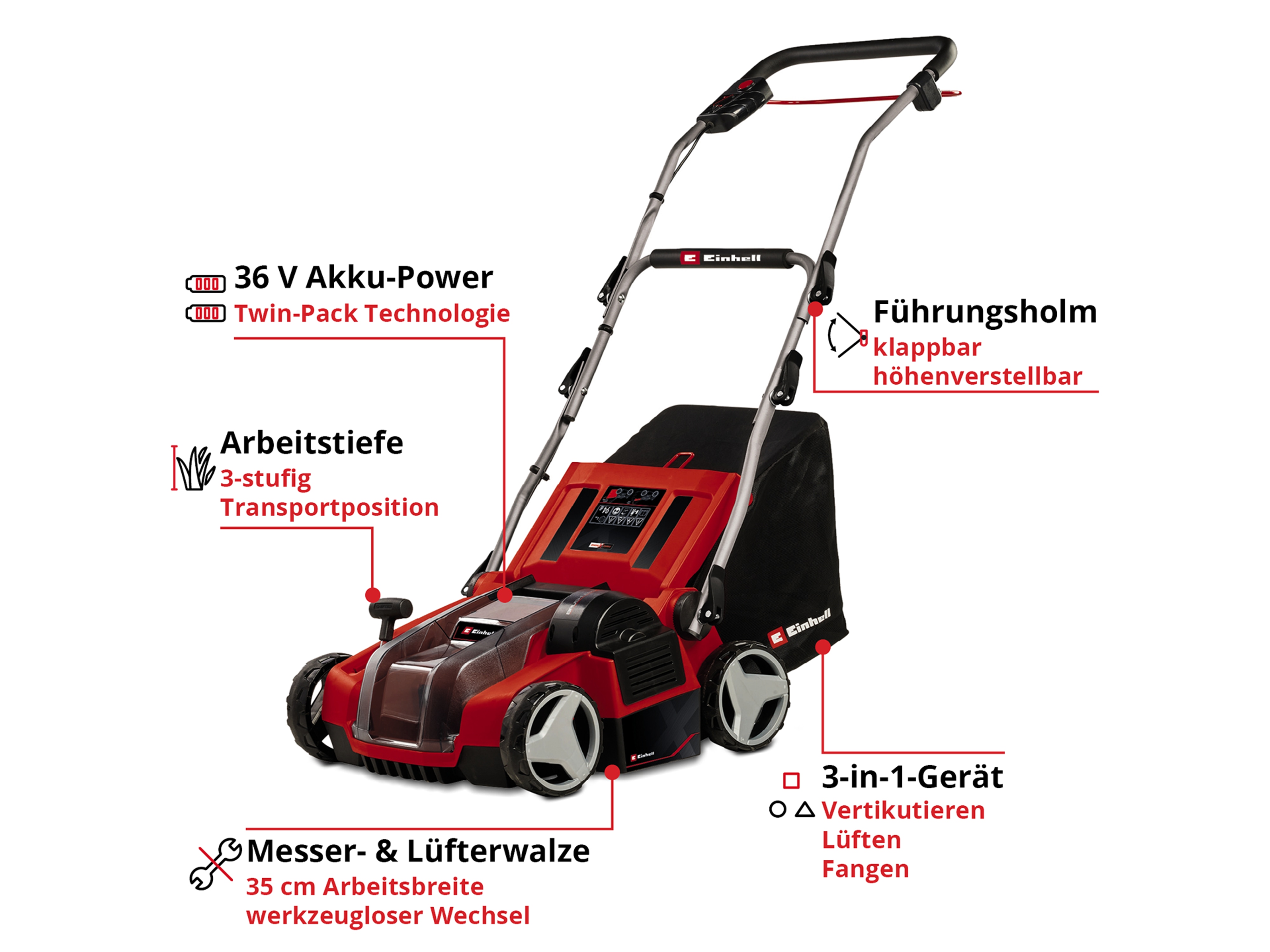 EINHELL Akku-Vertikutierer-Lüfter GE-SA 36/35 Li-Solo