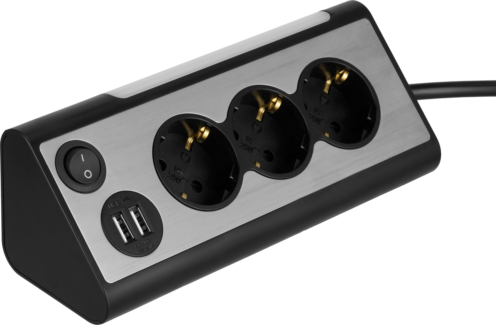 REV Steckdosenblock, 3-fach, 2x USB, beleuchtet