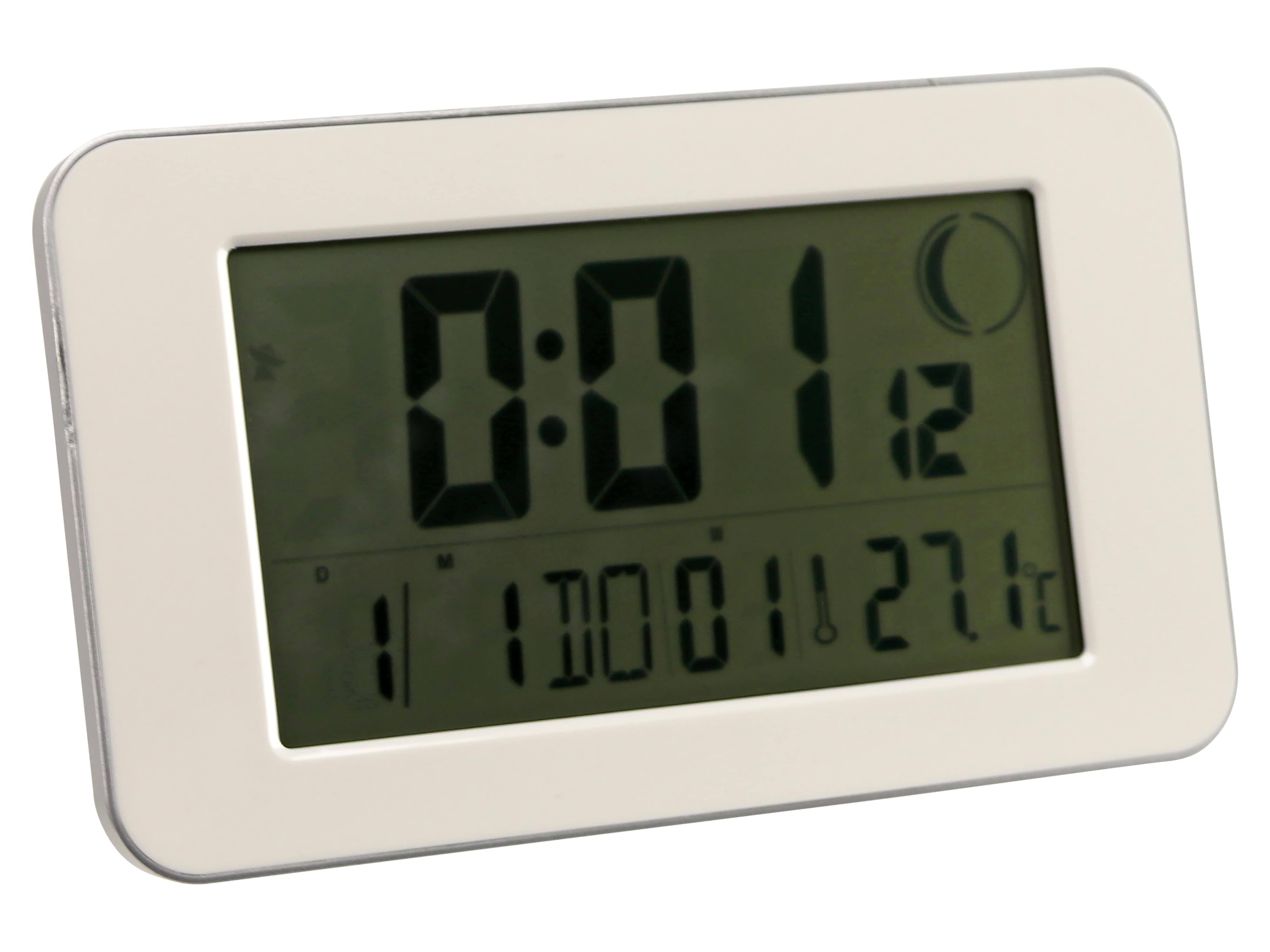 Digitale Funkuhr, Datumsanzeige, Wecker, Temperaturanzeige, Weiß
