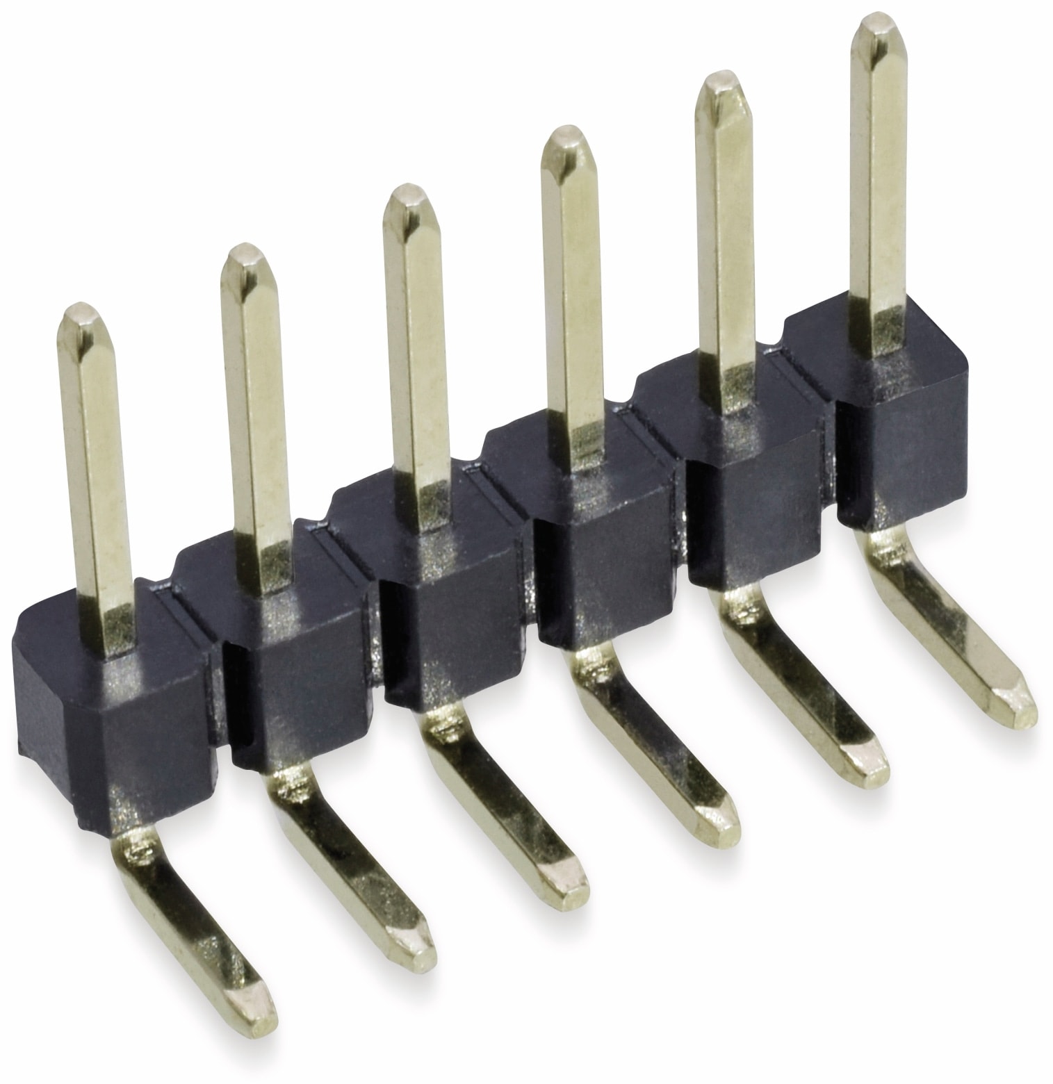 Stiftleiste, 1 x 6, 2,54 mm, gewinkelt, 0,8µ Au (Gold), 5 Stück Stiftleiste, 1 x 6, 2,54 mm, gewinkelt, 0,8µ Au (Gold), 5 Stück