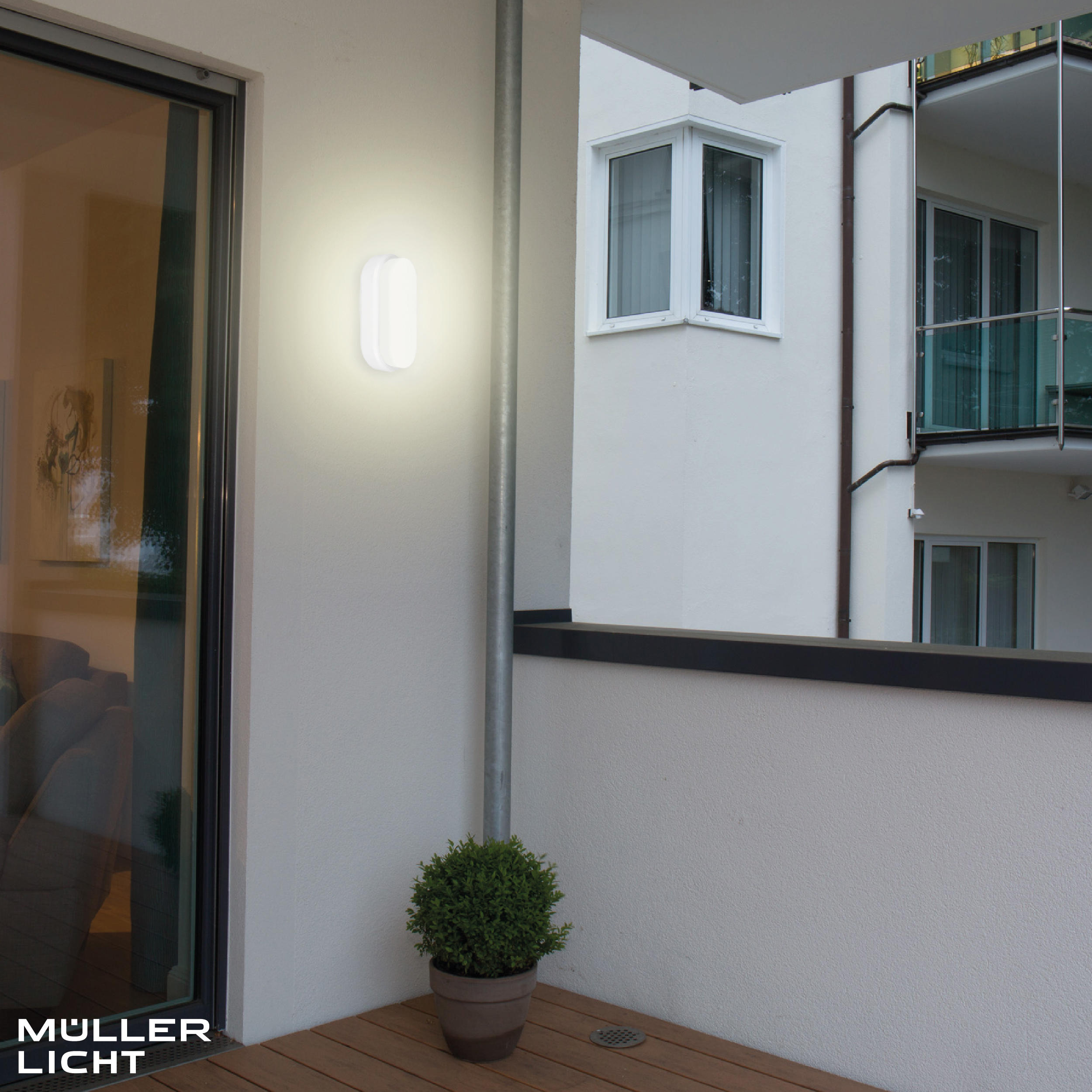 MÜLLER-LICHT LED-Wand- und Deckenleuchte 20300538, 9W, 650 lm, 4000K, IP54, Bewegungsmelder, oval