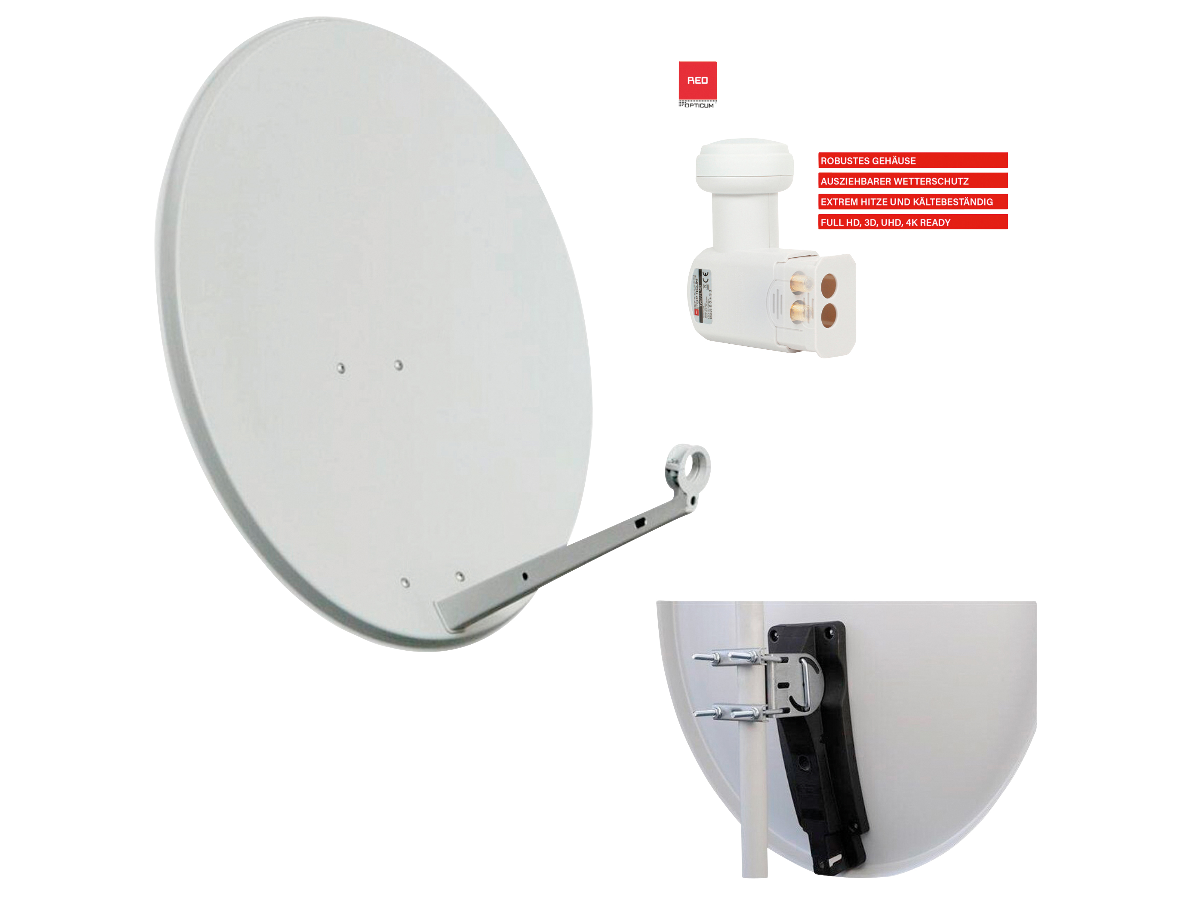 RED OPTICUM Set SAT-Antenne X80 lichtgrau, mit Twin-LNB
