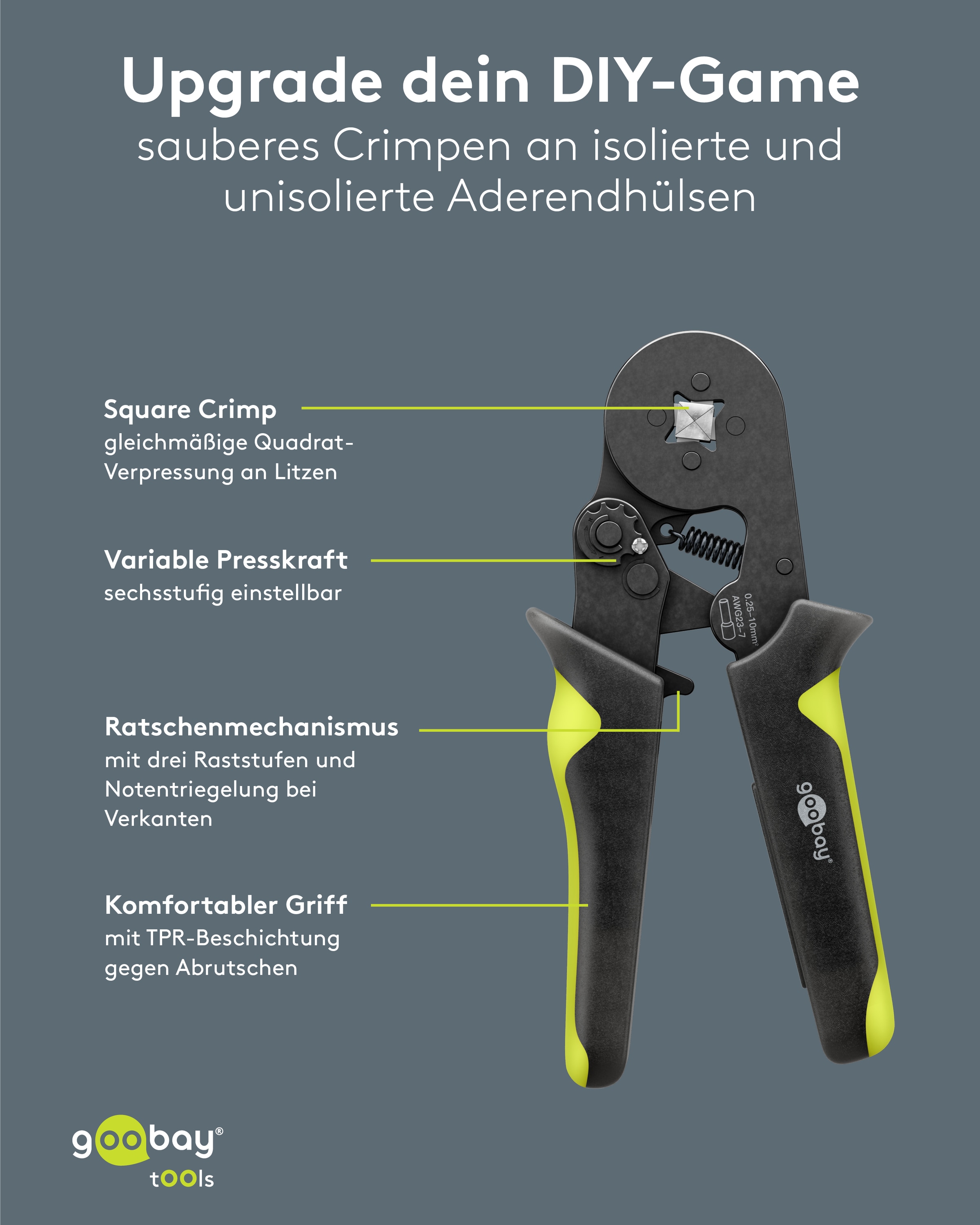 GOOBAY TOOLS Vierkant-Crimpzange für Aderendhülsen GOOBAY TOOLS Vierkant-Crimpzange für Aderendhülsen