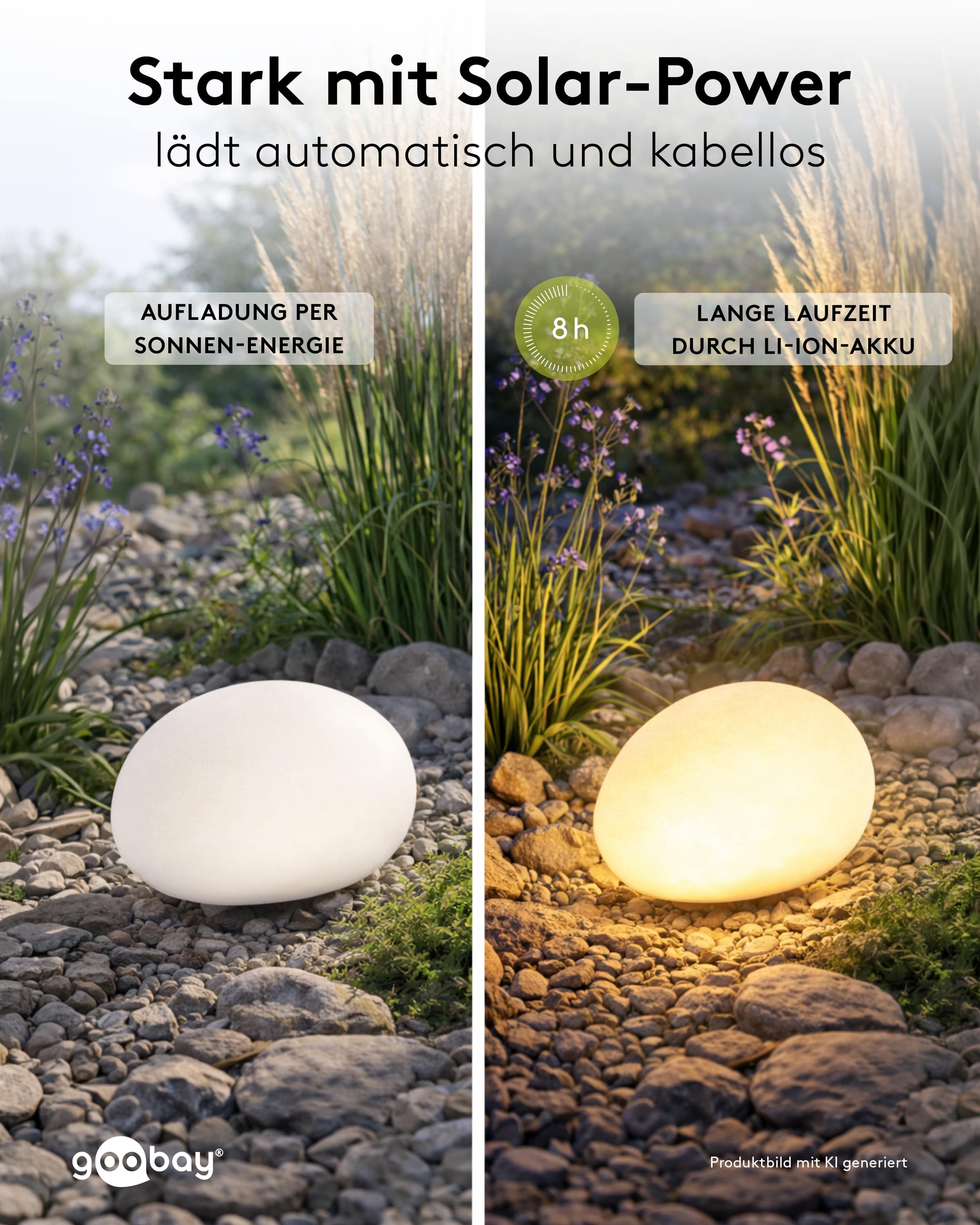 GOOBAY LED-Solar-Gartenleuchten, 24 cm, Stein, Größe M, RGBW, 2 Stück GOOBAY LED-Solar-Gartenleuchten, 24 cm, Stein, Größe M, RGBW, 2 Stück