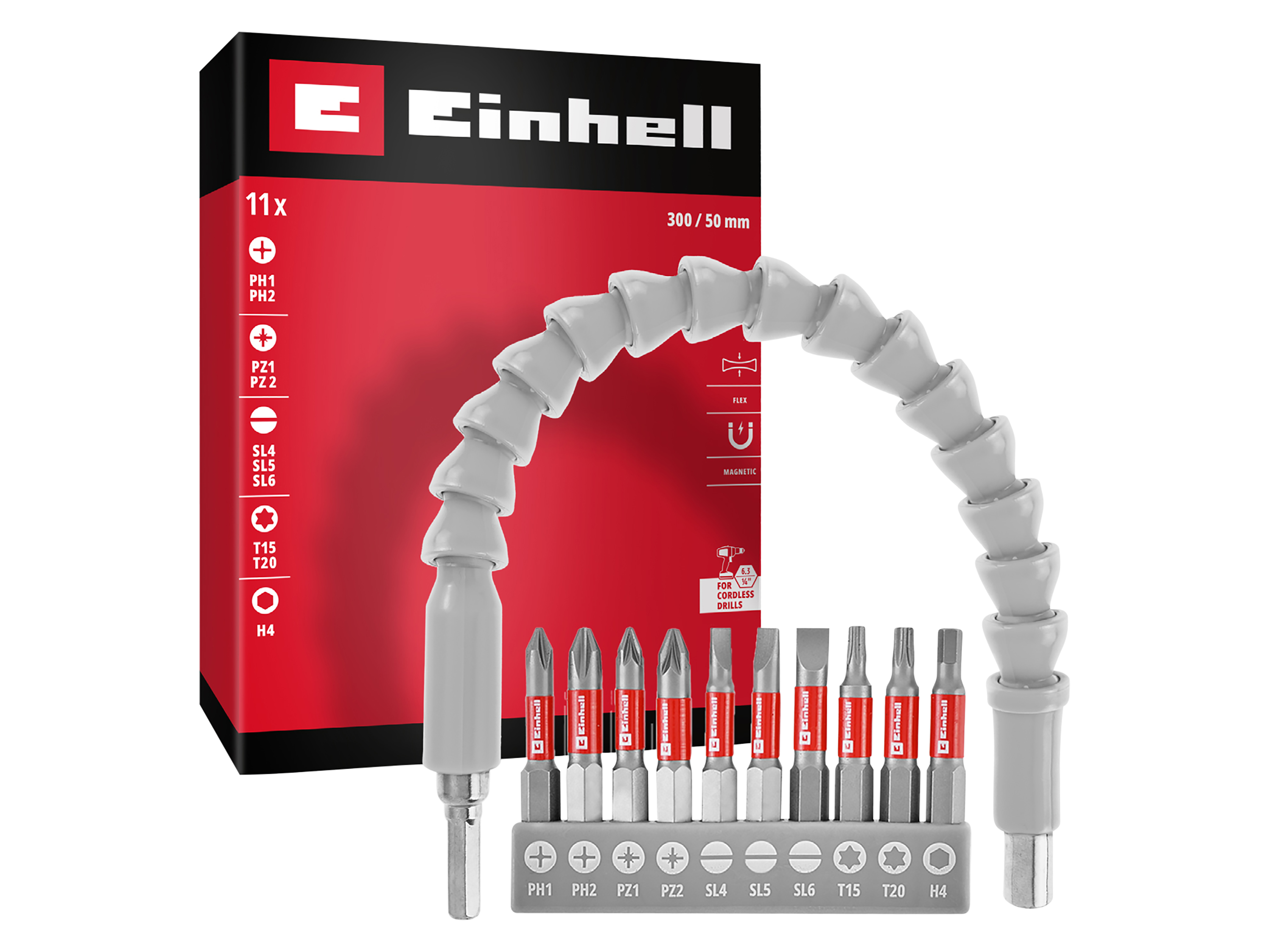 EINHELL Bit-Set, 133115, mit biegsamer Welle, 11-teilig