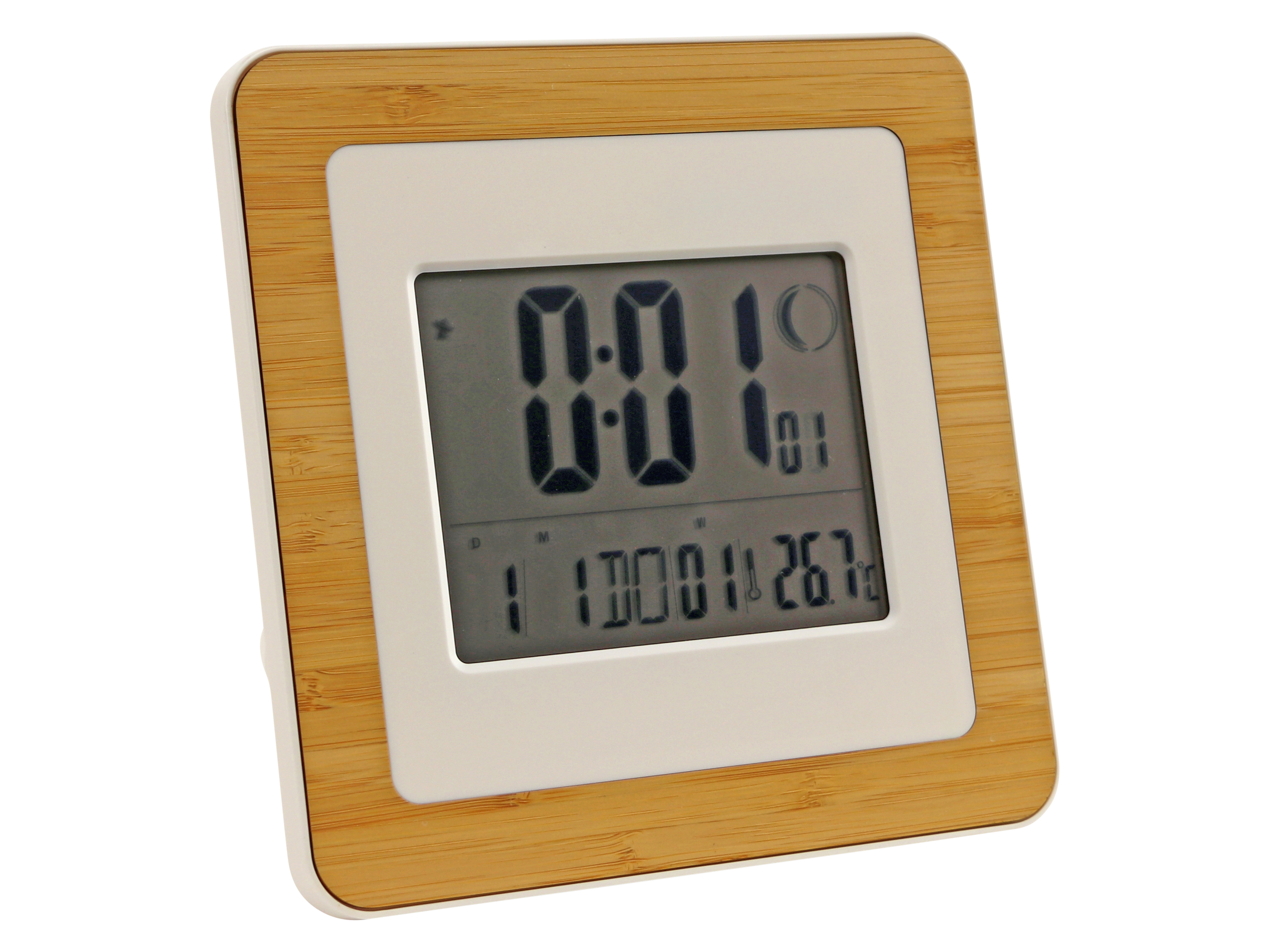 Digitale Funkuhr, Datumsanzeige, Wecker, Temperaturanzeige, groß, Holzoptik