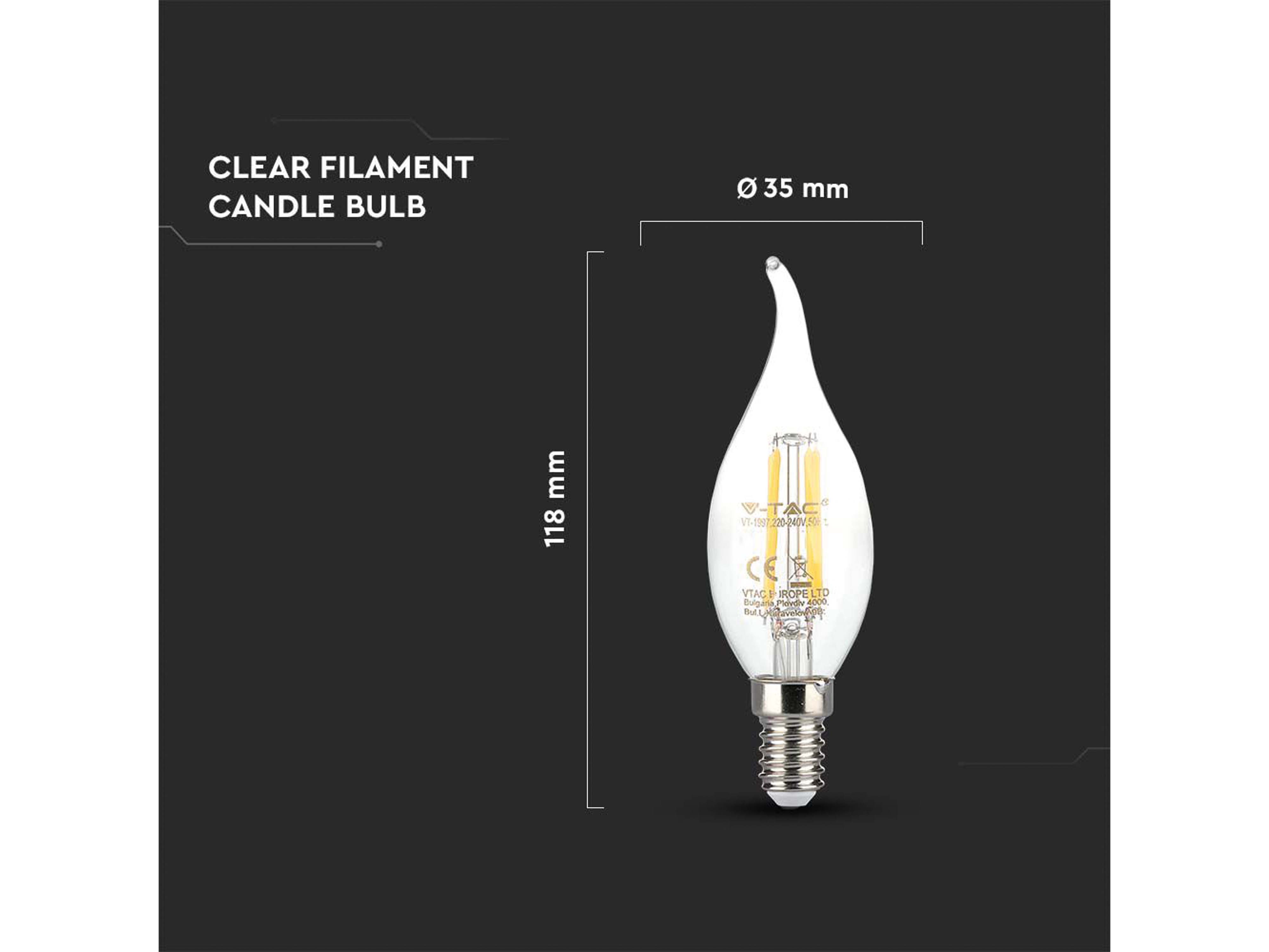 V-TAC LED-Lampe VT-1997-N, E14, EEK: F, 4W, 400lm, 3000K