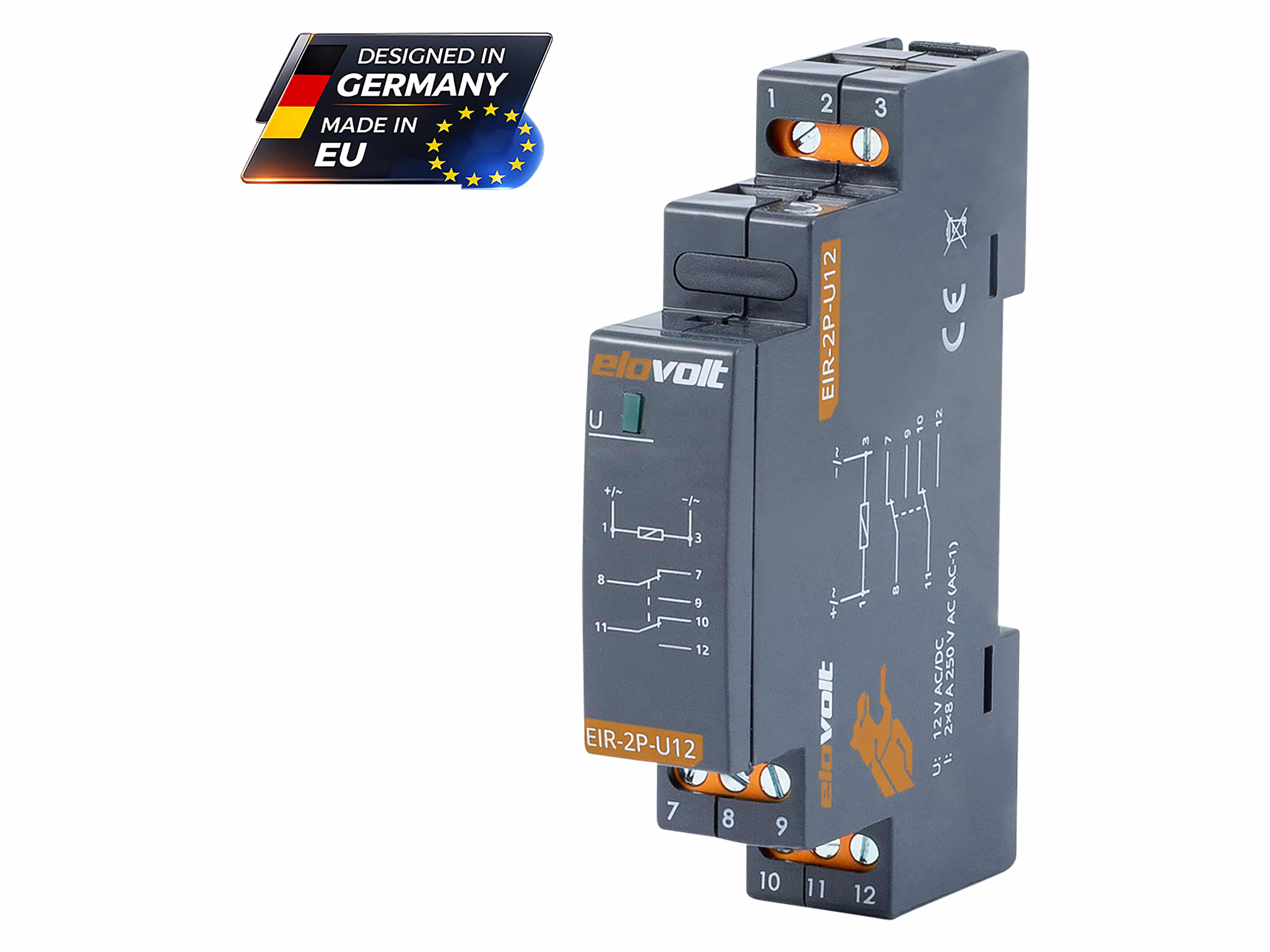 ELOVOLT Schaltrelais EIR-2P-U12, 2x 8 A, 12 V, 2 Wechsler