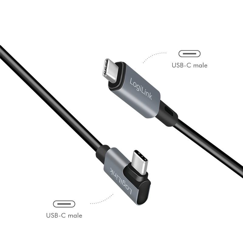 LOGILINK USB2.0 Typ-C CU0183, C/M 90°, PD, schwarz, 2,0 m LOGILINK USB2.0 Typ-C CU0183, C/M 90°, PD, schwarz, 2,0 m