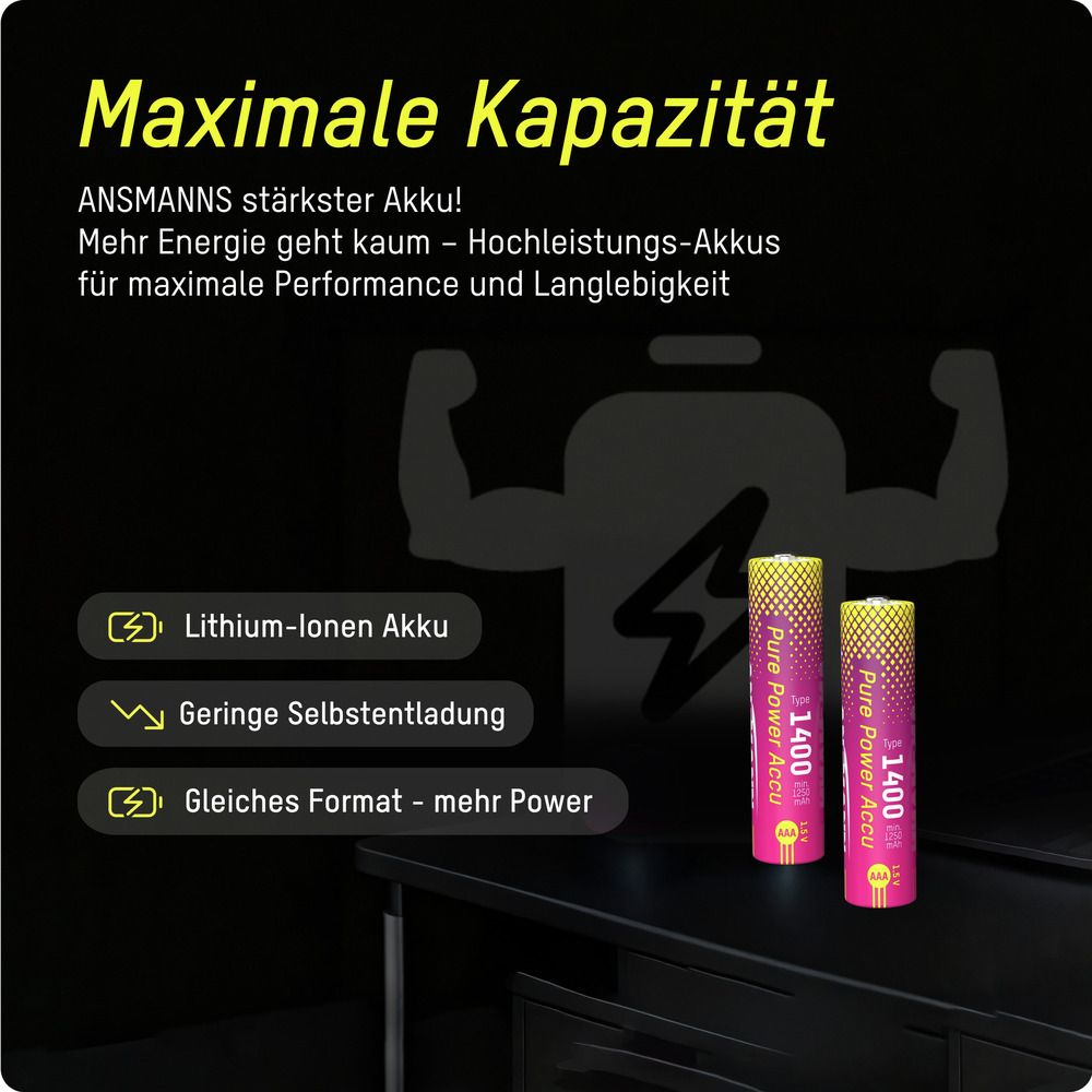 Li-Lon Akkus ANSMANN, Micro AAA, Typ 1400 (min. 1250 mAh), 4 Stück