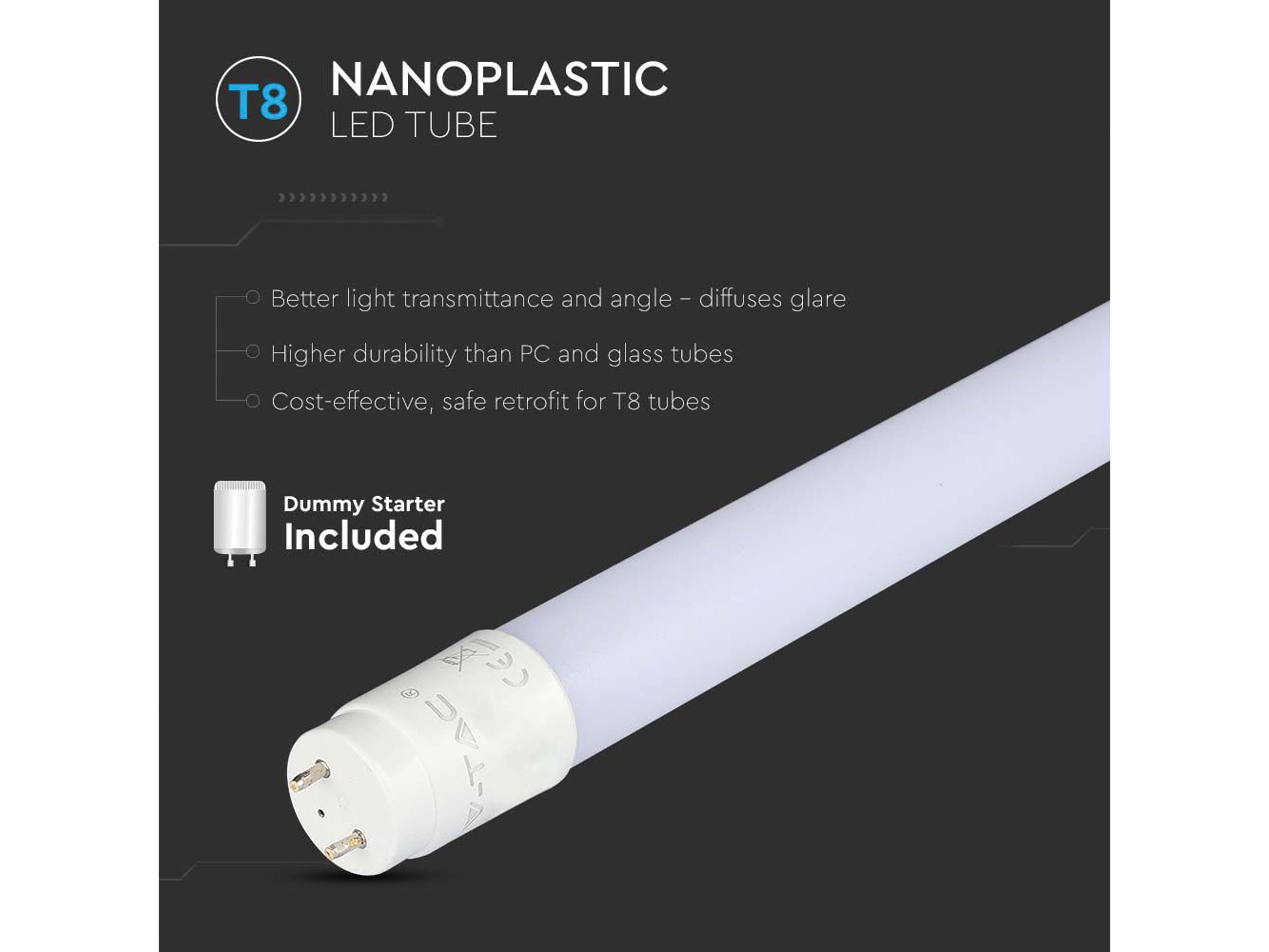 V-TAC LED-Röhre VT-6072, G13, EEK: F, 9W, 850lm, 6500K, 600mm V-TAC LED-Röhre VT-6072, G13, EEK: F, 9W, 850lm, 6500K, 600mm