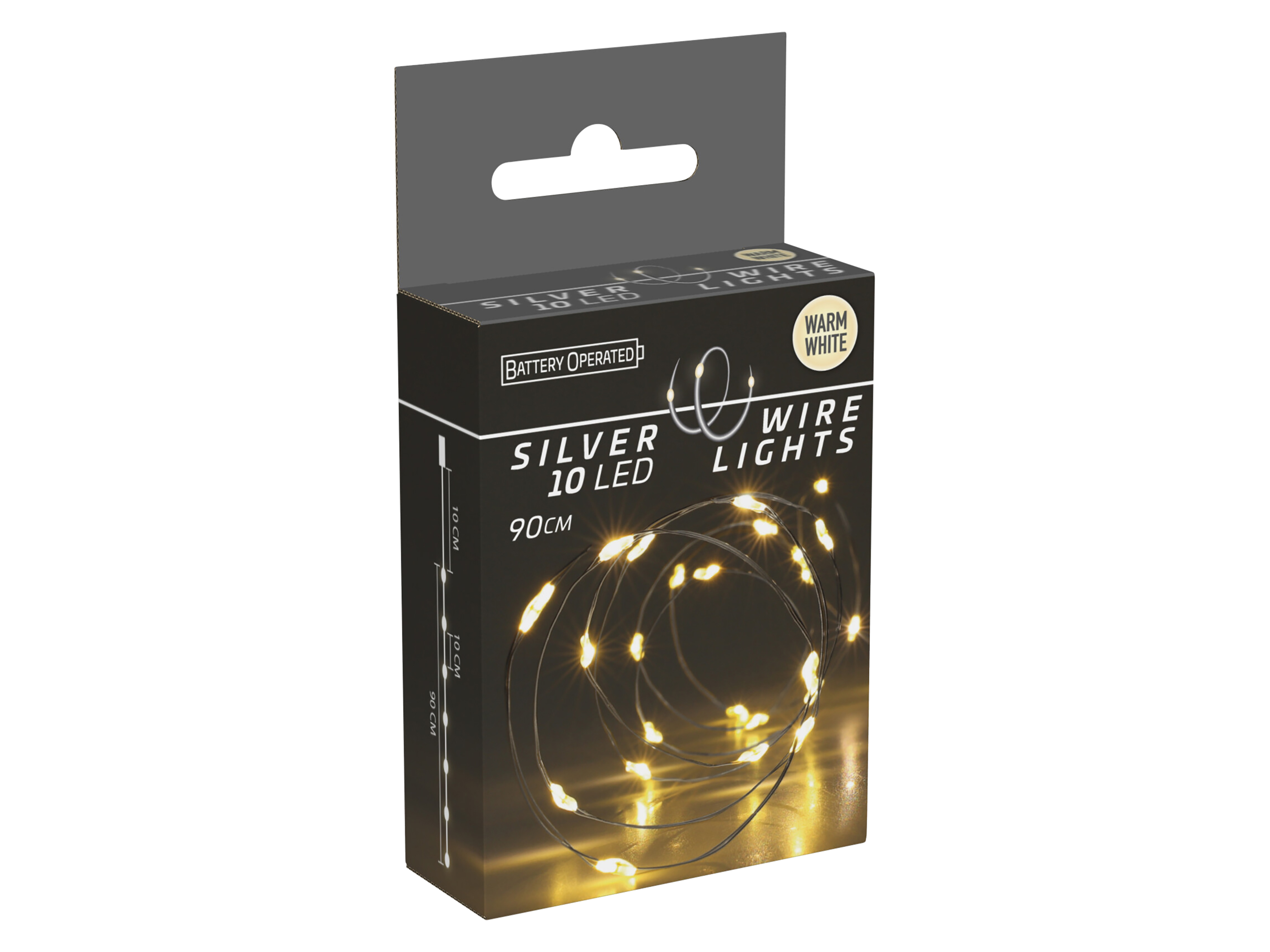 LED-Lichterkette, Silberdraht, 10 LEDs, warmweiß, Batteriebetrieb