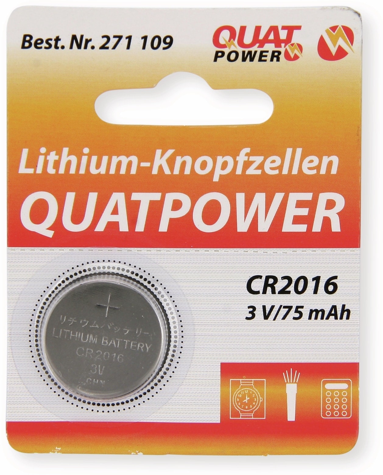 QUATPOWER Lithium-Knopfzellen CR2016 QUATPOWER Lithium-Knopfzellen CR2016