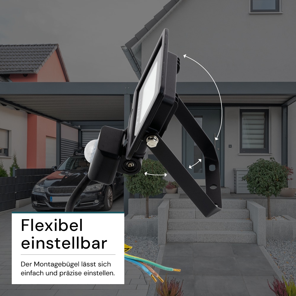 LUXULA LED-Fluter mit Bewegungsmelder, EEK: F, 10W, 1000lm, 4000K, schwarz