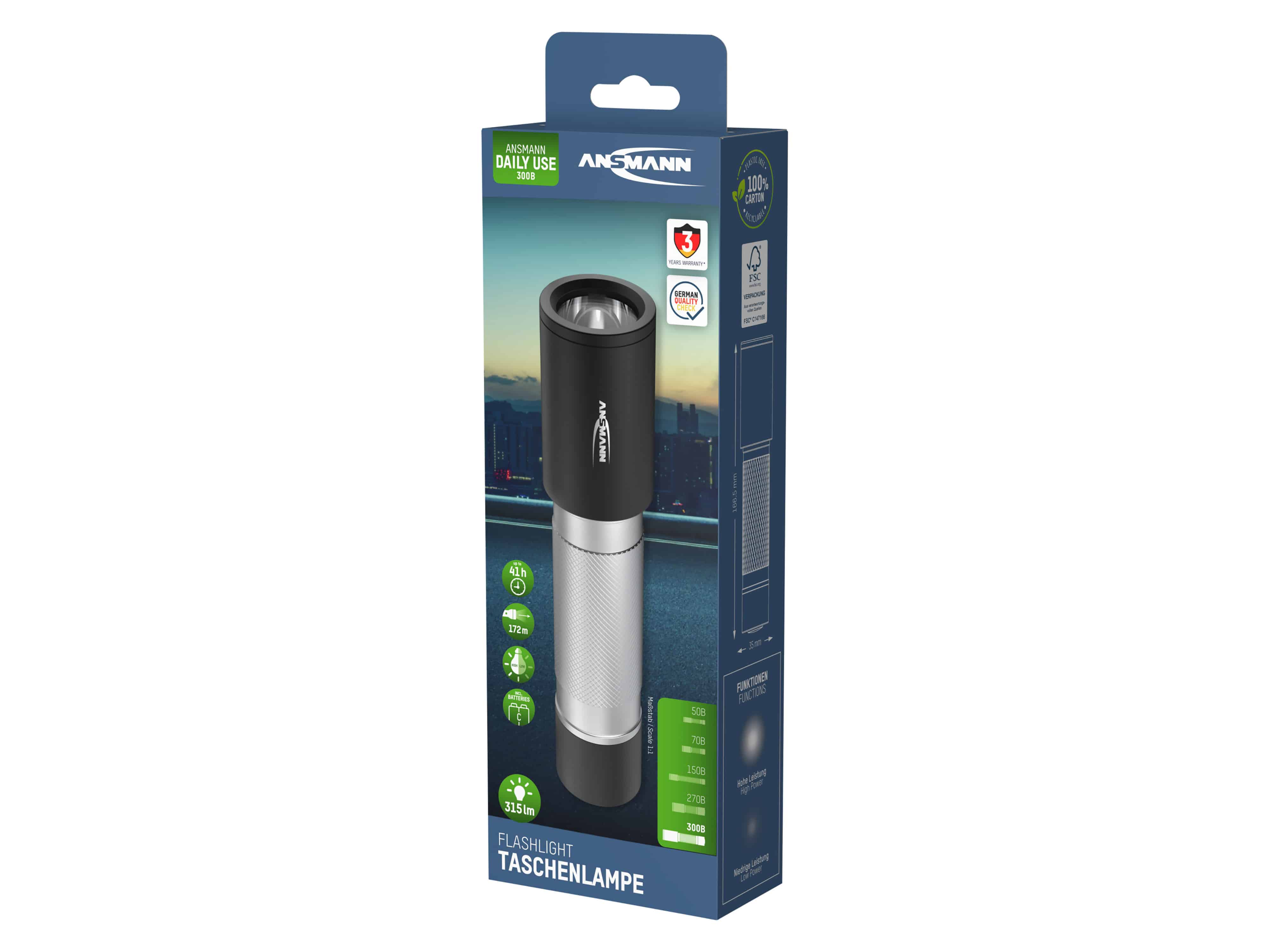 ANSMANN LED-Taschenlampe Daily Use 300B, 315 lm, batteriebetrieben ANSMANN LED-Taschenlampe Daily Use 300B, 315 lm, batteriebetrieben