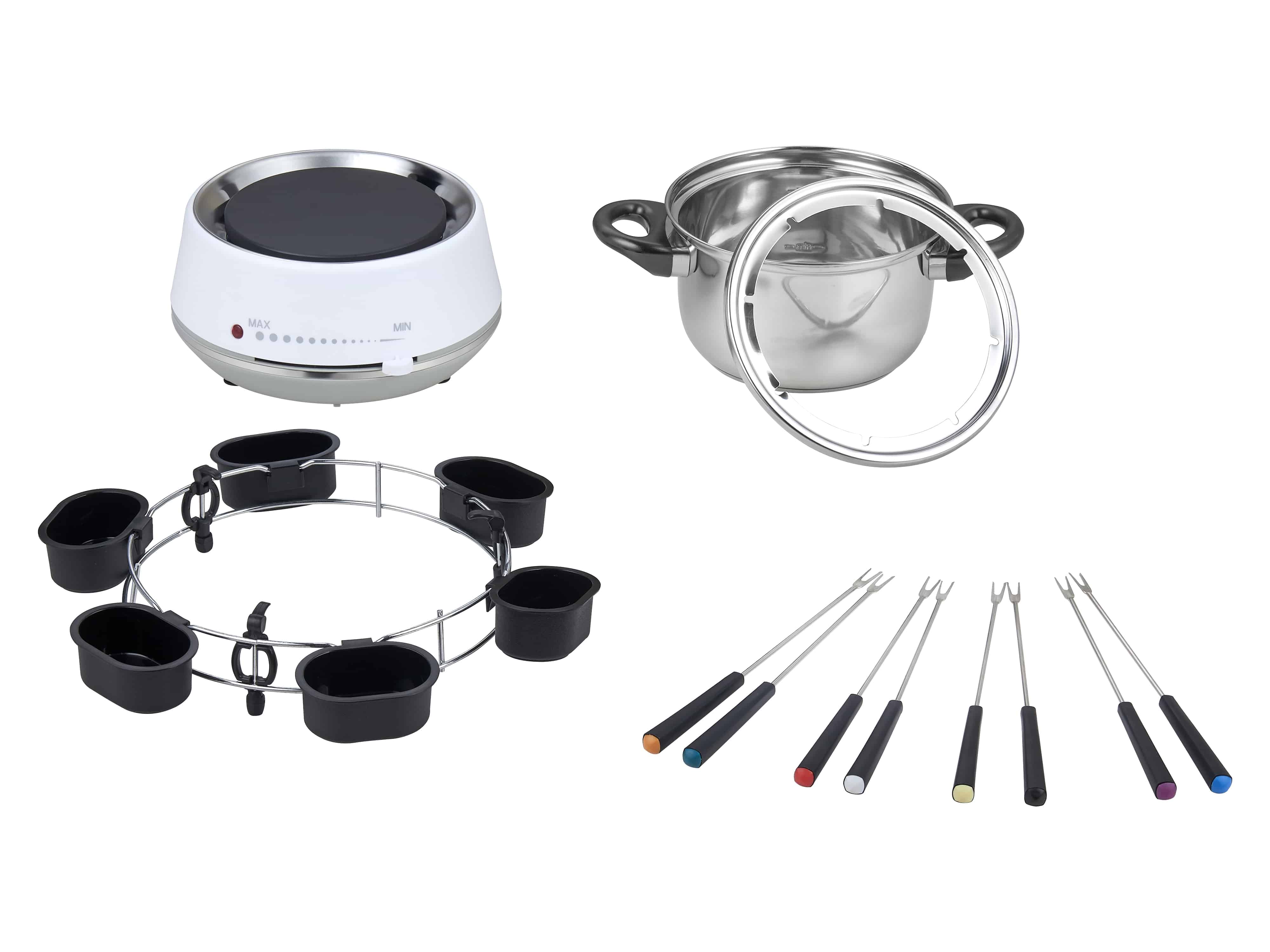 MELISSA Fondue-Set 16310230, 1200 W, 2 L, 8 Fonduegabel, Edelstahl, weiß