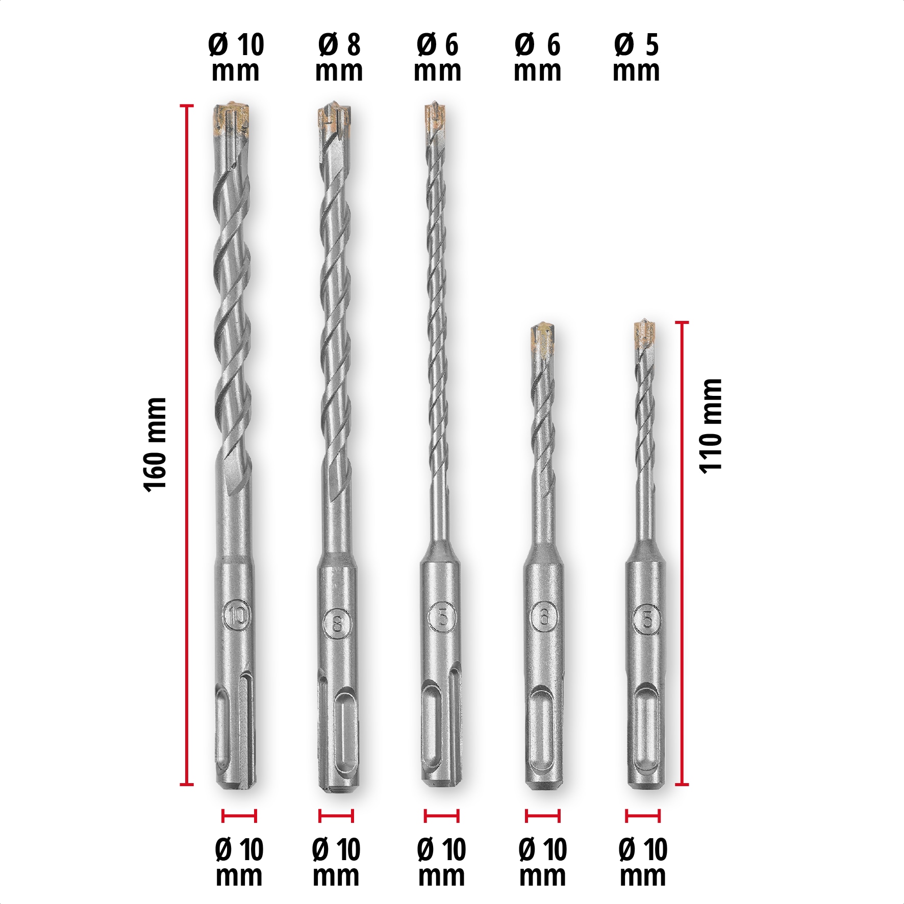 EINHELL SDS-Plus Hammerbohrer-Set, 265505, 5-10 mm, 5-teilig