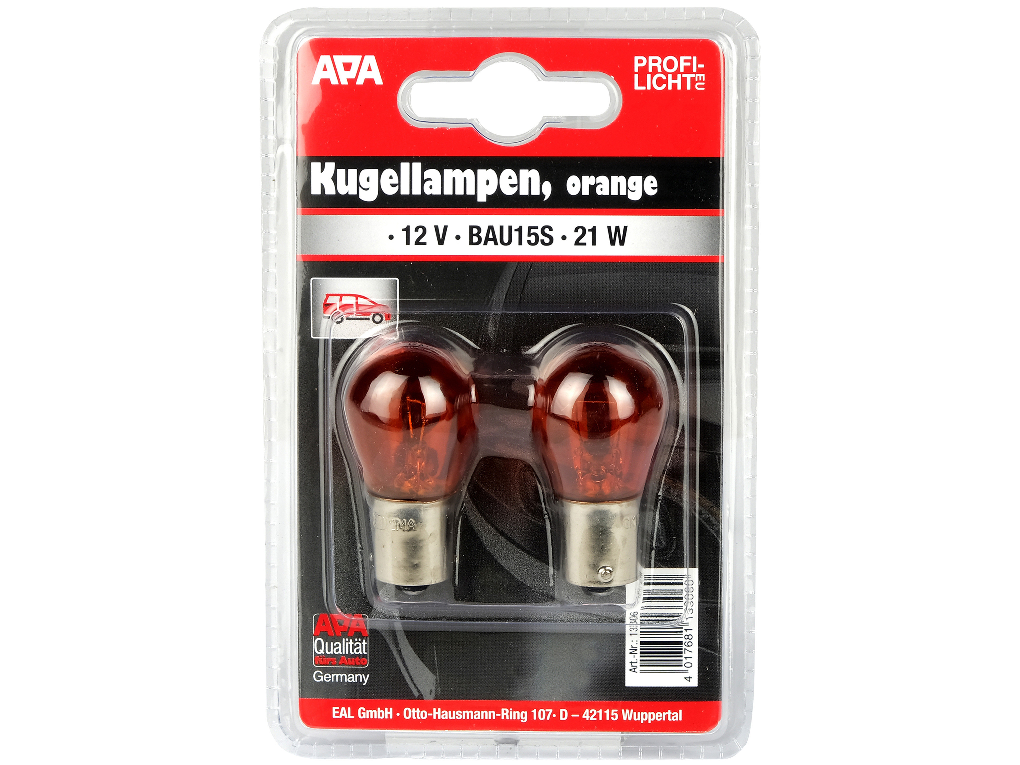 APA Glühlampe, 13306, 12 V, 21 W, BAU15S, orange, 2 Stück