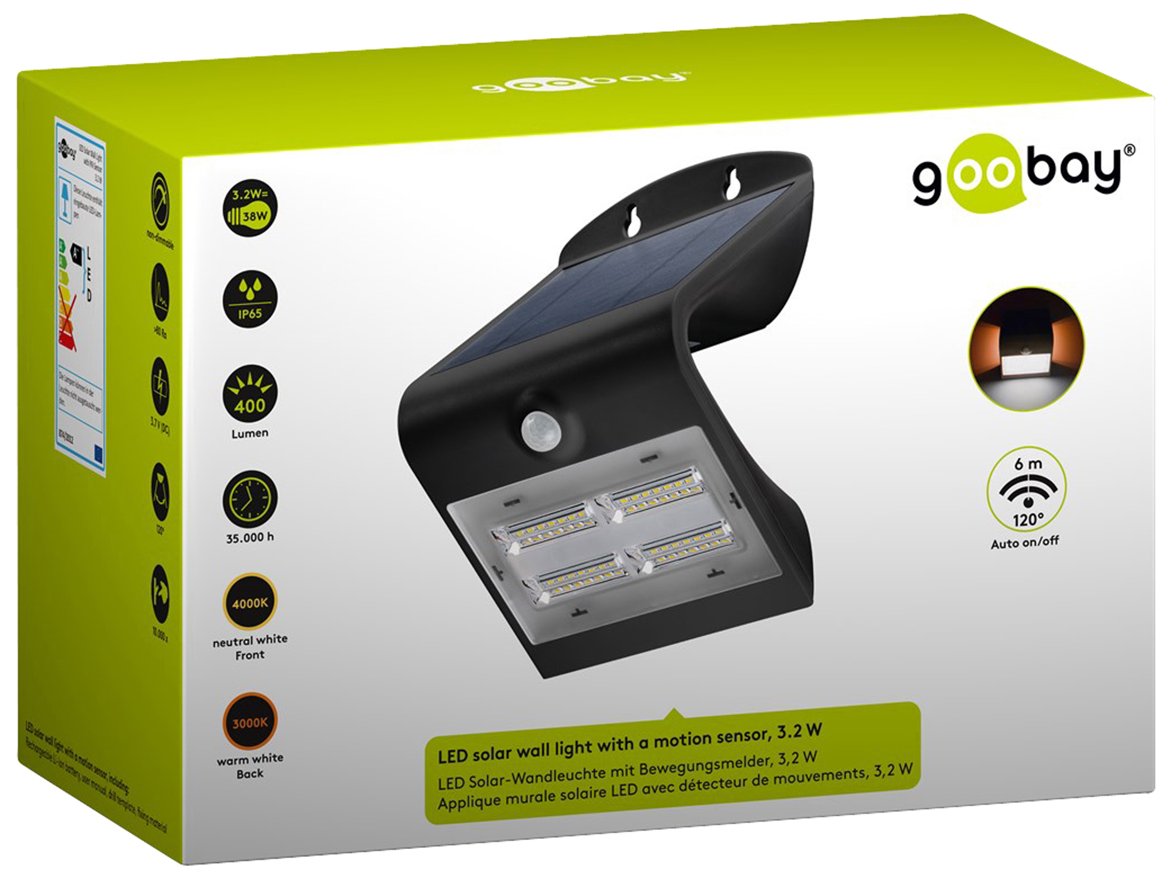 GOOBAY Solar LED-Wandleuchte mit Bewegungsmelder, 3,2 W, schwarz GOOBAY Solar LED-Wandleuchte mit Bewegungsmelder, 3,2 W, schwarz