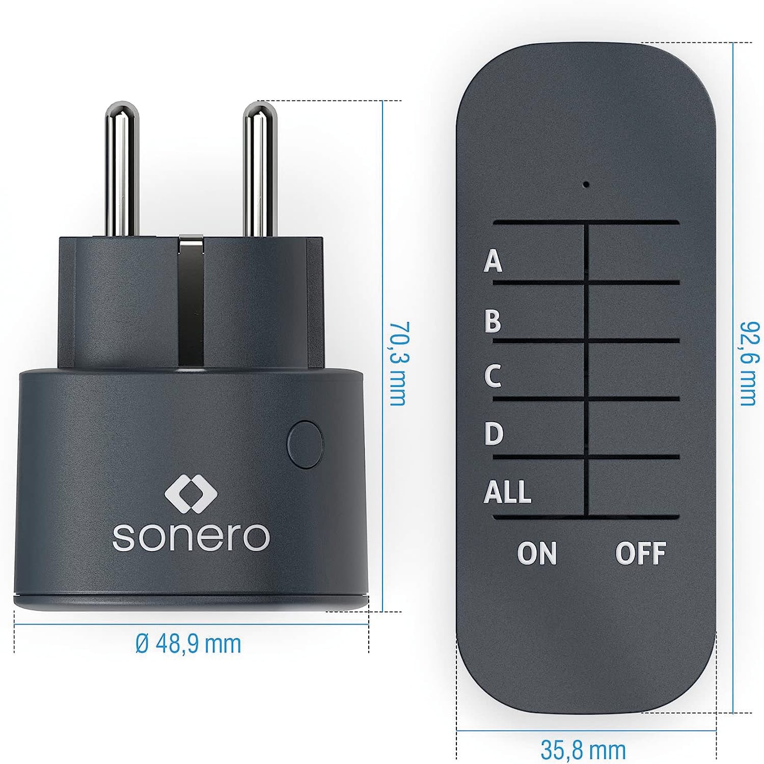 SONERO Funksteckdosen Set, 1 Sender, 4 Empfänger, anthrazit SONERO Funksteckdosen Set, 1 Sender, 4 Empfänger, anthrazit
