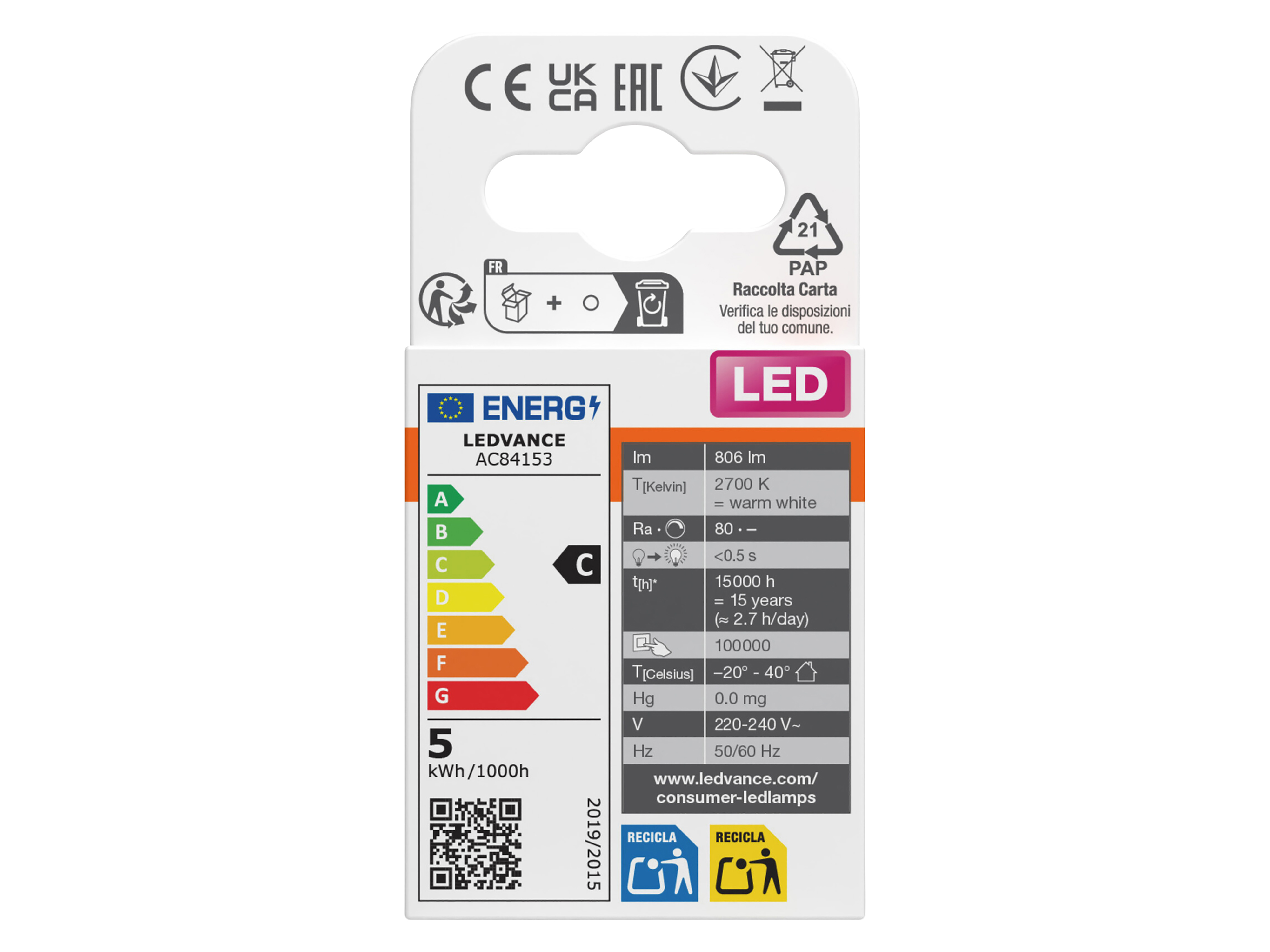 OSRAM LED-Pin mit Steckersockel, G9, 4,9W, 2700K, EEK: , 806lm, warmweiß, IP20, klar