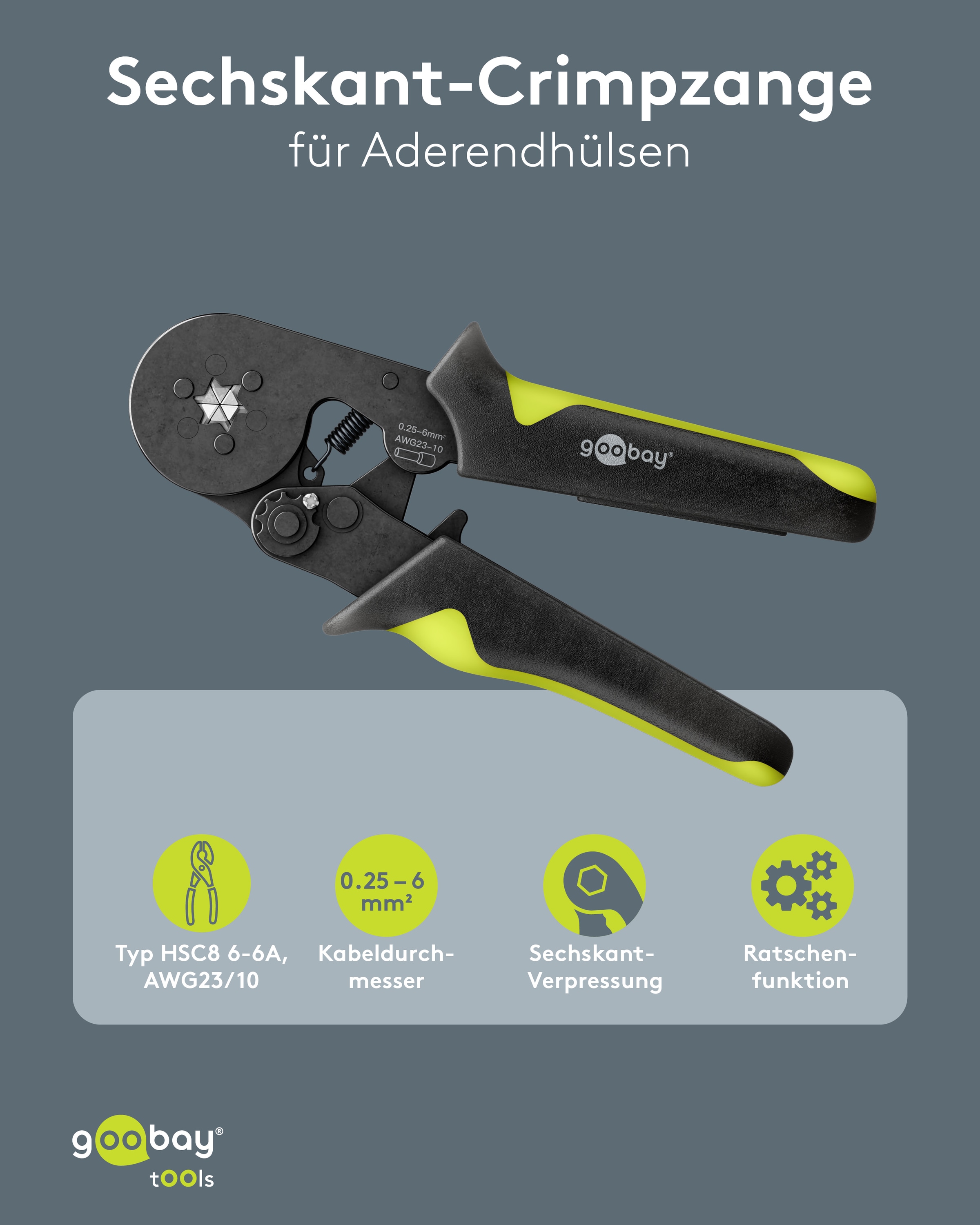 GOOBAY TOOLS Sechskant-Crimpzange, für Aderendhülsen