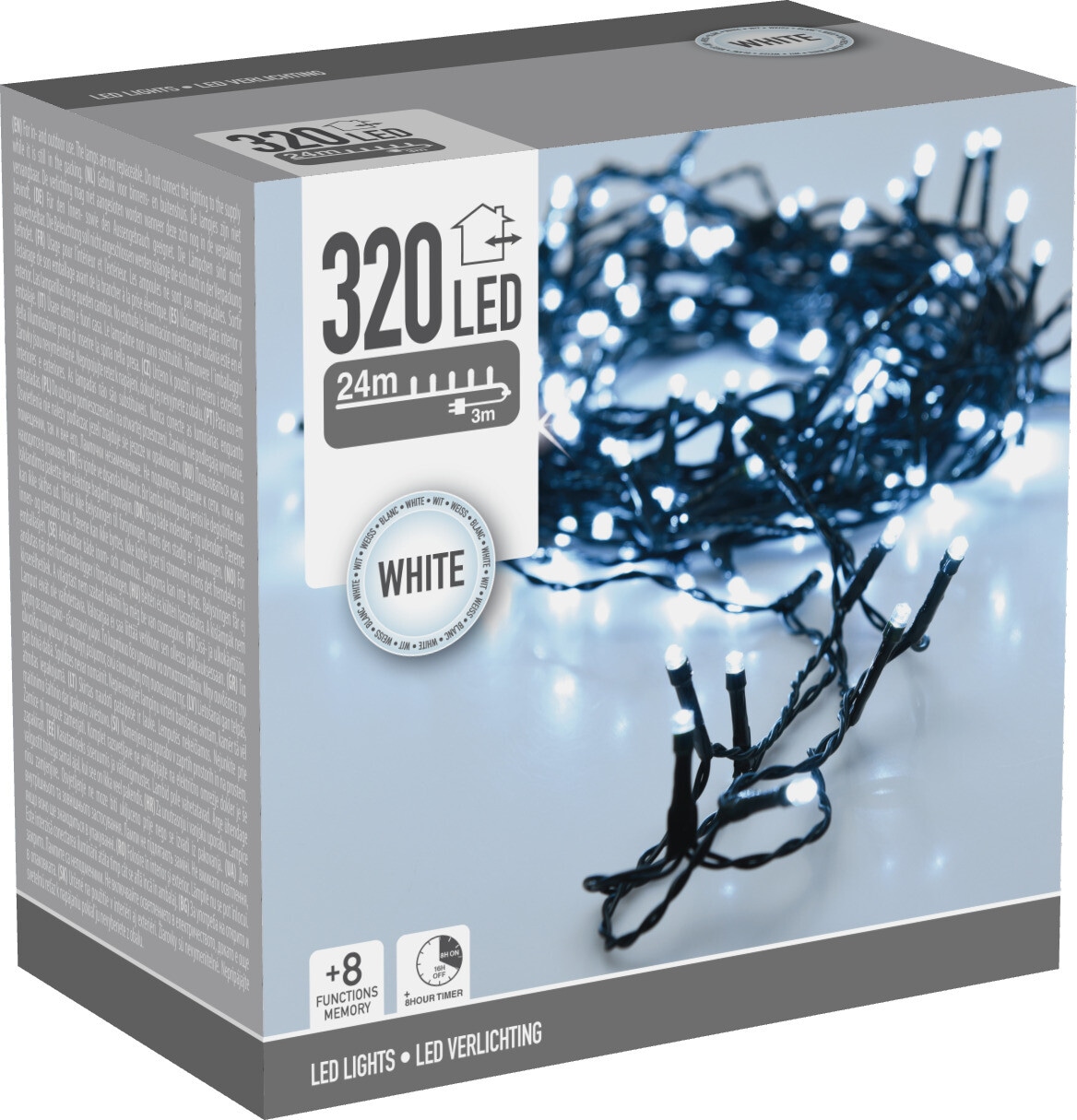 LED-Lichterkette 320 LEDs, Grünes Kabel, Innen/Außen, kaltweiß, 27 m