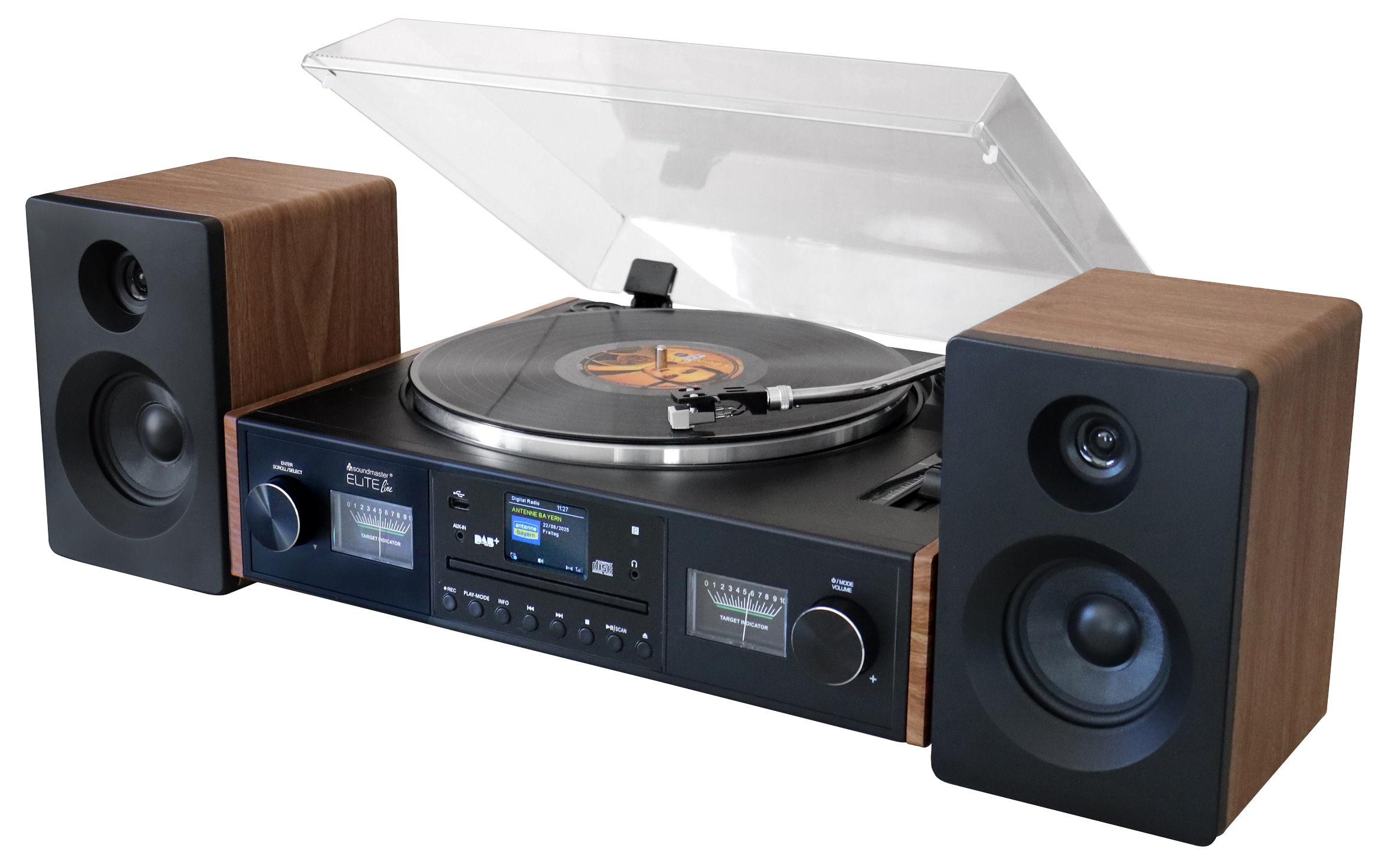 SOUNDMASTER Plattenspieler PL920, Schwarz, Holz, Halbautomatisch