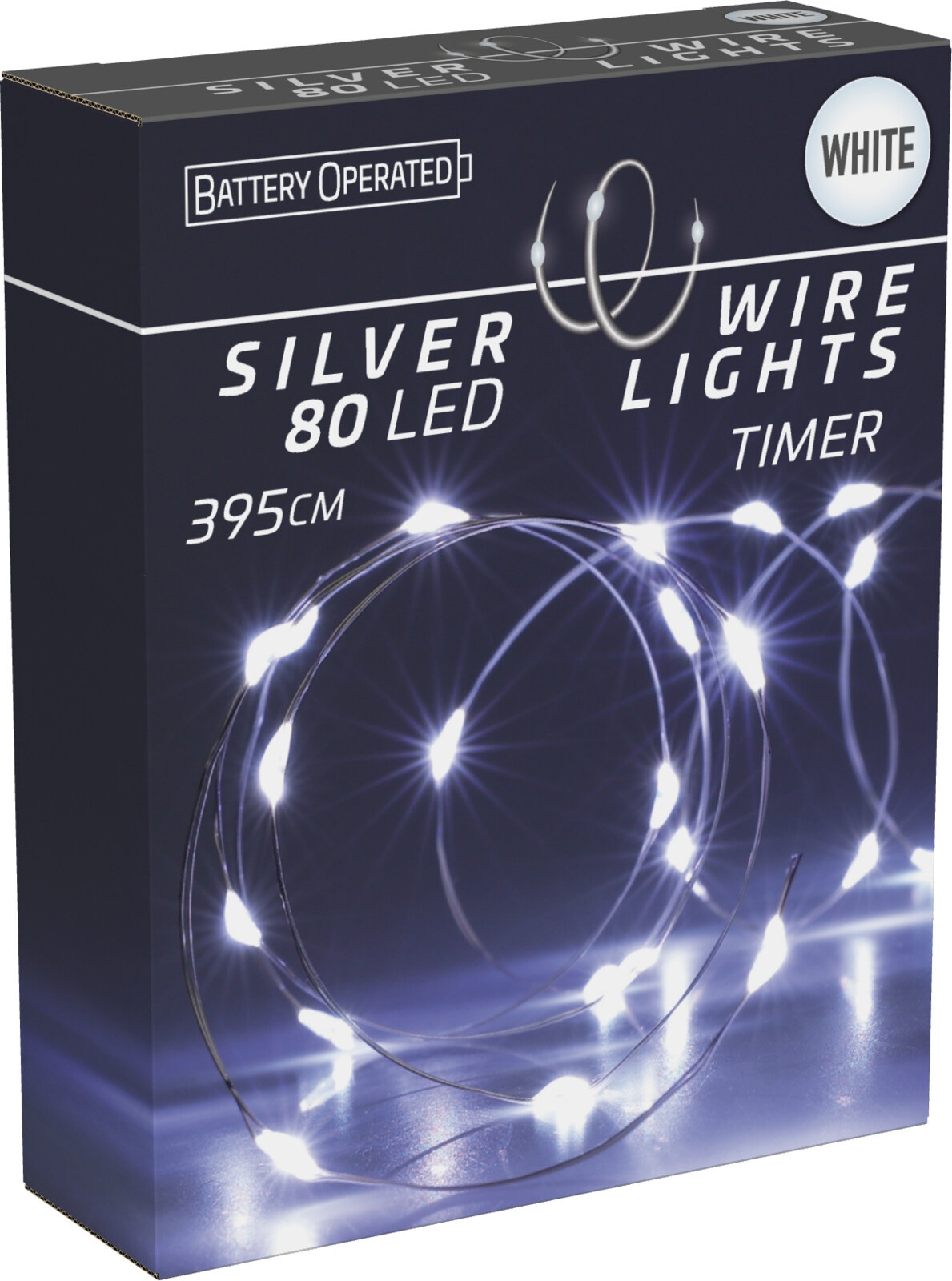 LED-Lichterkette Silberdraht 80 LEDs, kaltweiß, Batteriebetrieb