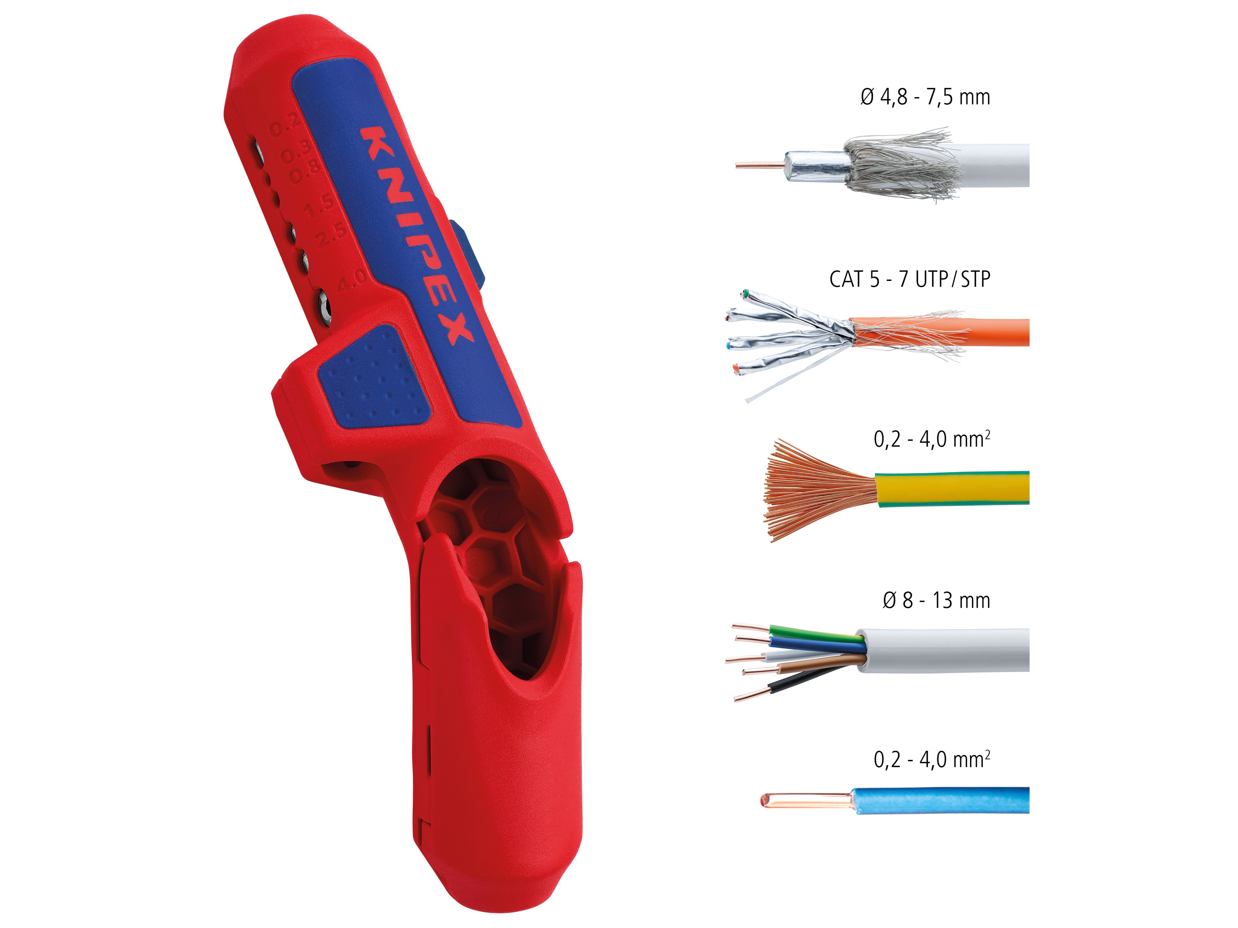 KNIPEX Universal-Abmantelungswerkzeug, ErgoStrip® 16 95 01 SB, für Rechtshänder KNIPEX Universal-Abmantelungswerkzeug, ErgoStrip® 16 95 01 SB, für Rechtshänder