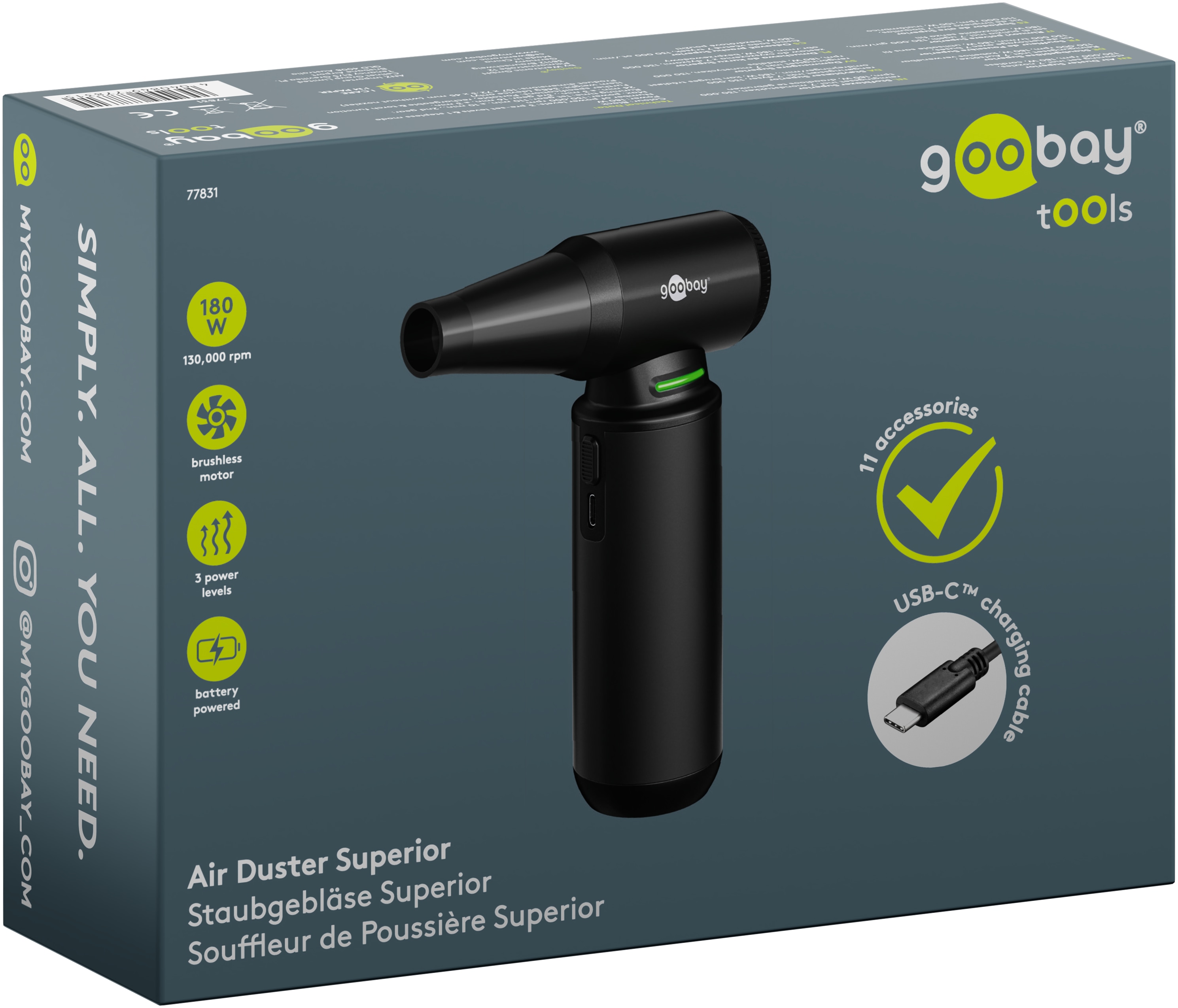 GOOBAY TOOLS Staubgebläse Superior, 180 W, mit 11 Aufsätzen