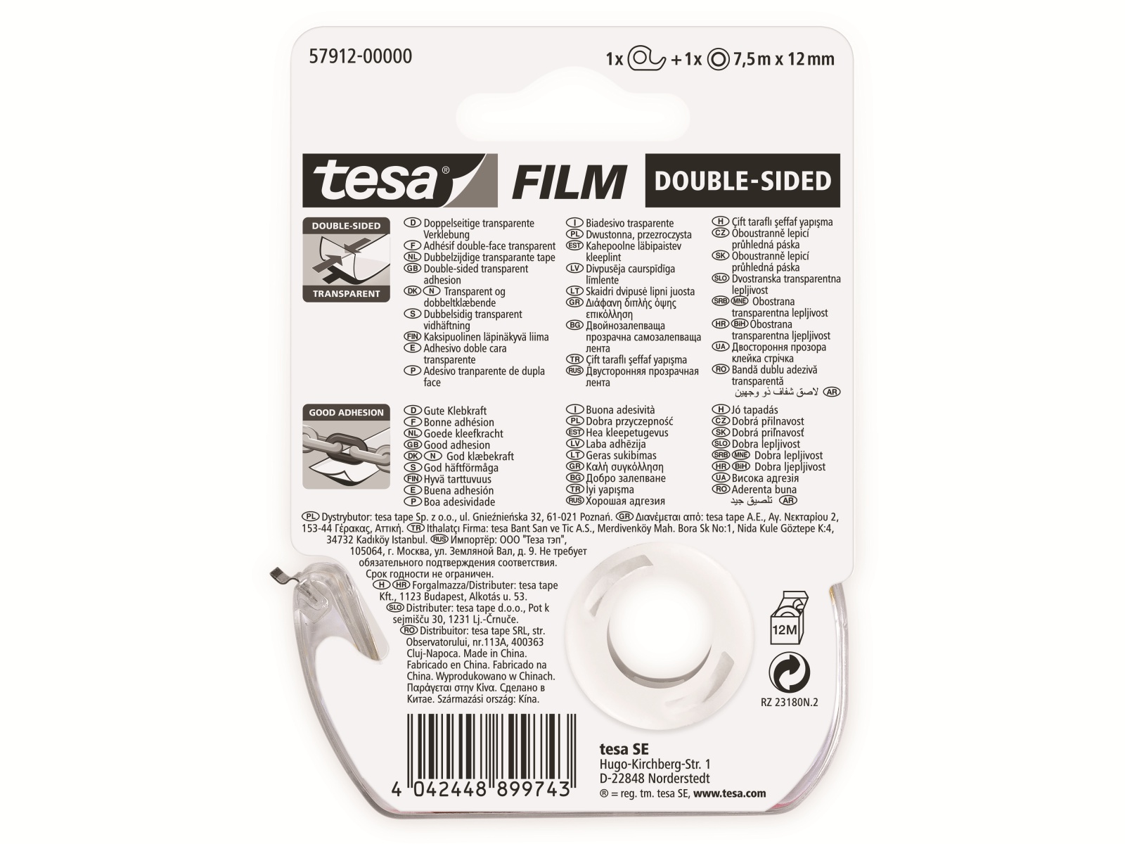 TESA film® doppelseitig, 1 Rolle + Abroller, 7,5m:12mm, 57912-00000-02 TESA film® doppelseitig, 1 Rolle + Abroller, 7,5m:12mm, 57912-00000-02