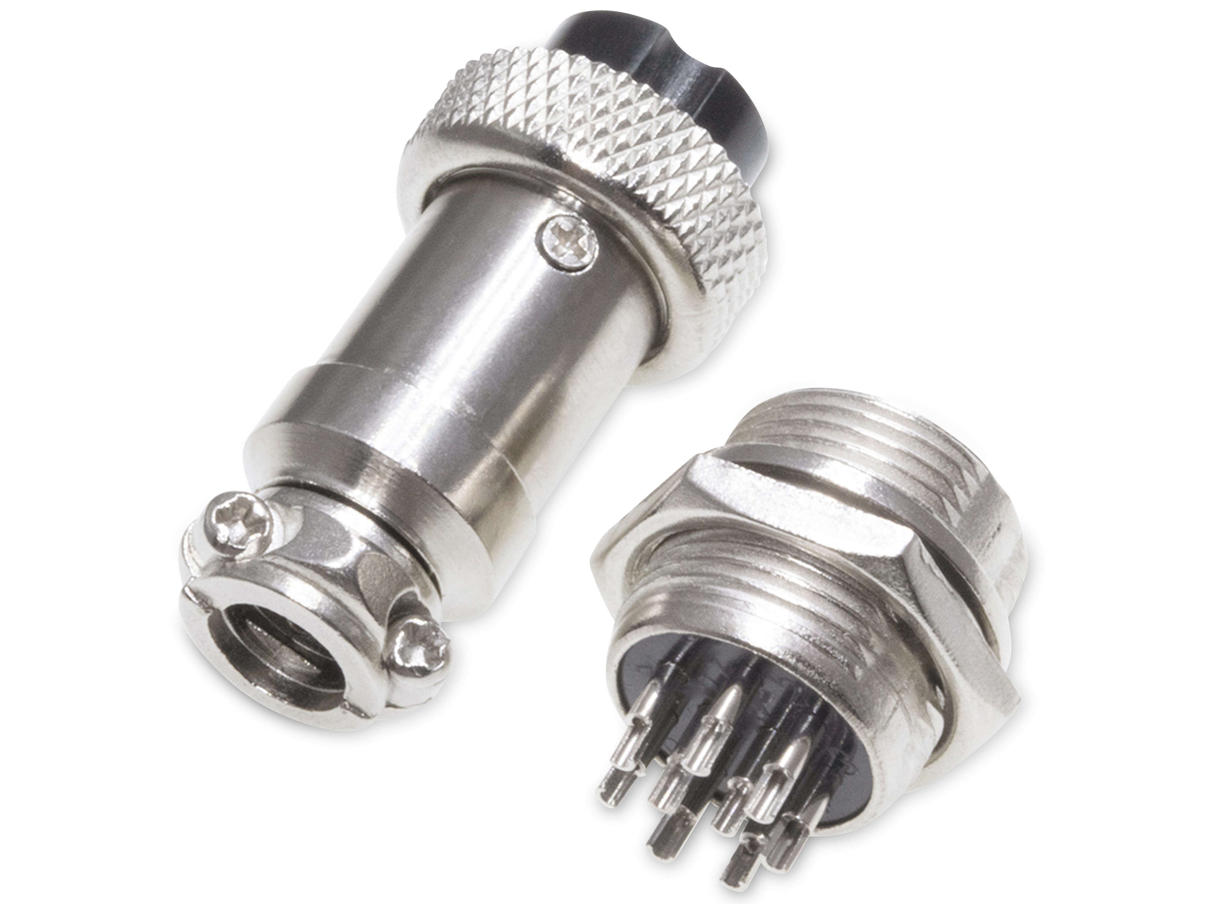 Rundsteckverbinder, 9-polig, 30V, 1A, Lötanschluss, IP55, wire to panel, 1 Stecker + 1 Buchse Rundsteckverbinder, 9-polig, 30V, 1A, Lötanschluss, IP55, wire to panel, 1 Stecker + 1 Buchse