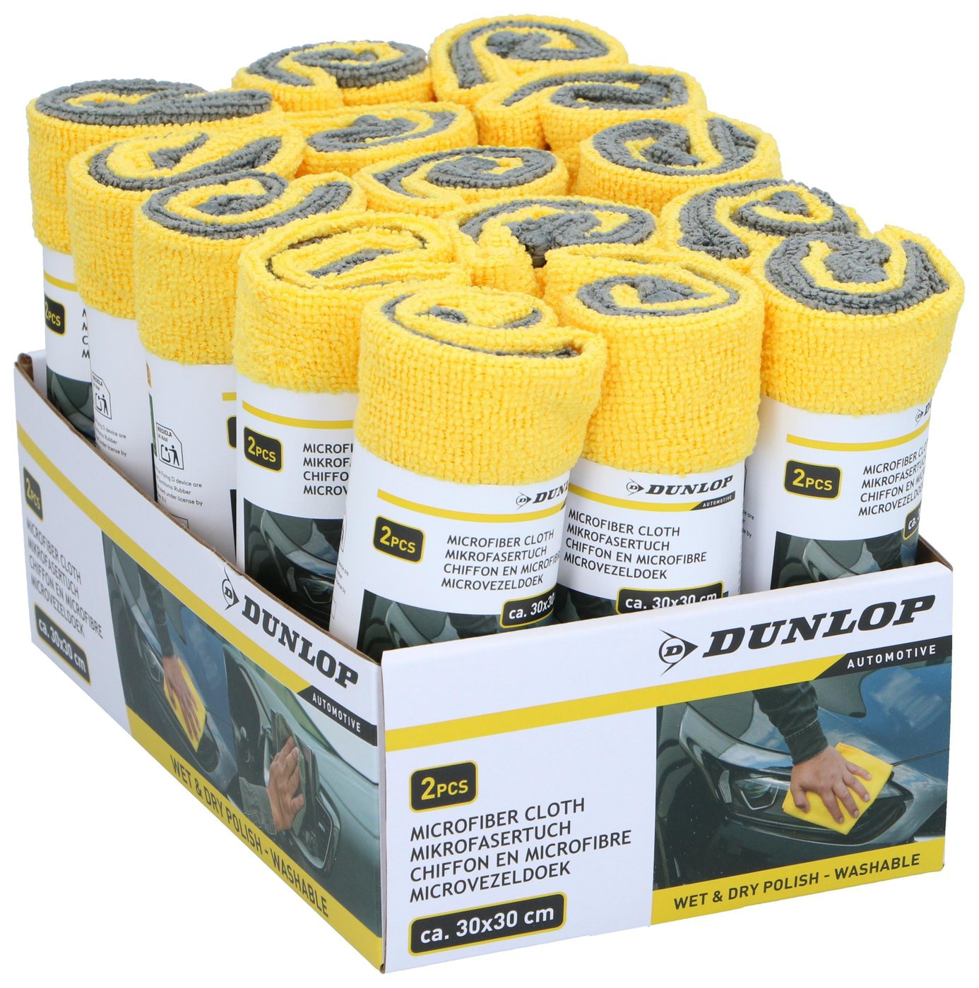DUNLOP Mikrofasertuch, 30x30 cm, gelb/grau
