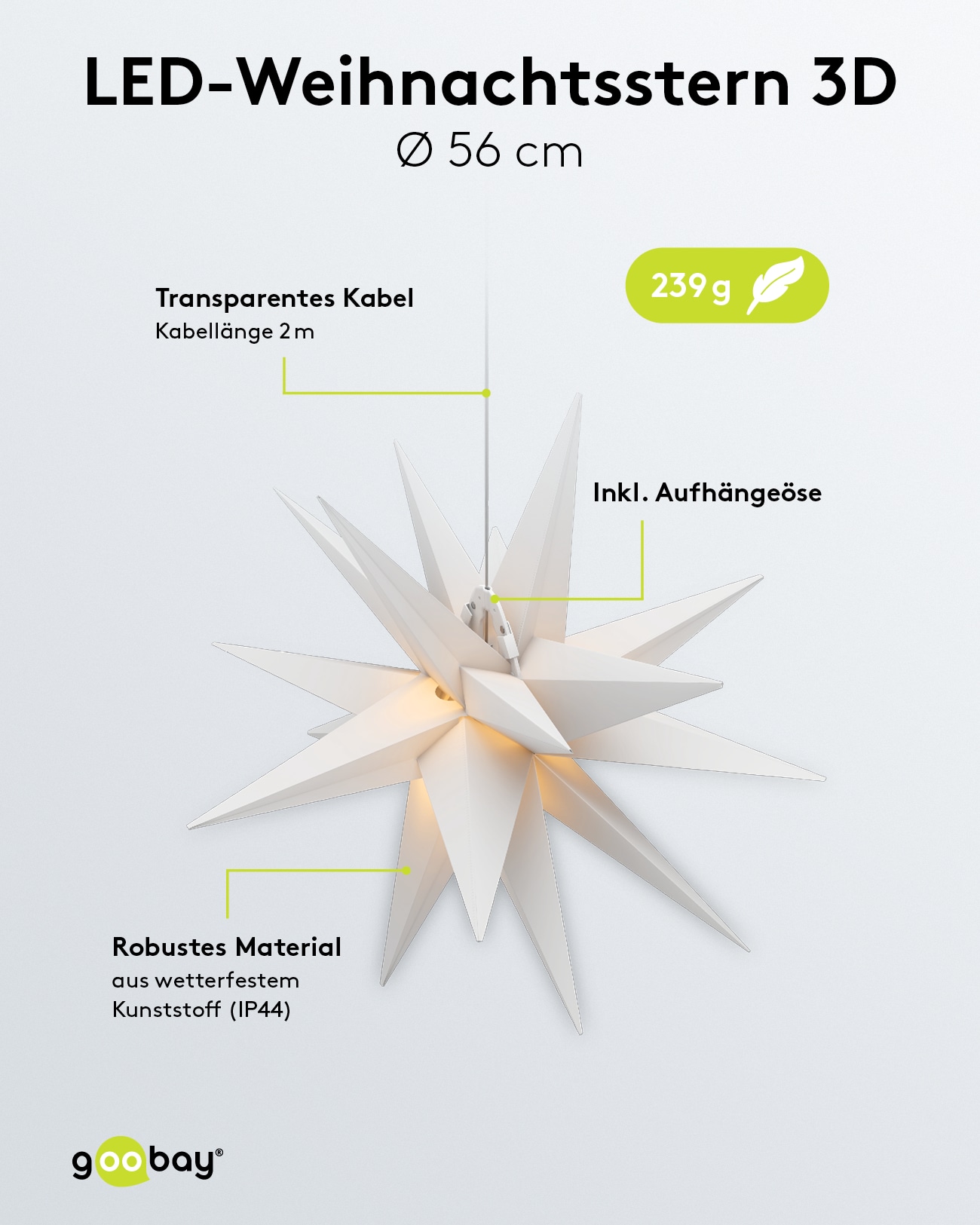 GOOBAY LED-Stern, 18 Zacken, 56cm, Outdoor, Timerfunktion, Batteriebetrieben GOOBAY LED-Stern, 18 Zacken, 56cm, Outdoor, Timerfunktion, Batteriebetrieben