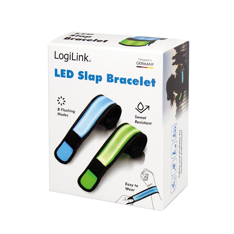 LOGILINK LED-Schnapparmband LED015, 2 Stück, blau/grün, Nylon