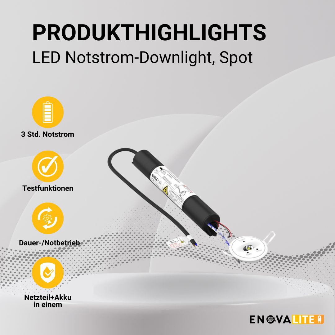 ENOVALITE LED-Fluchtwegleuchte, mit Notstromeinheit, Einbauspot