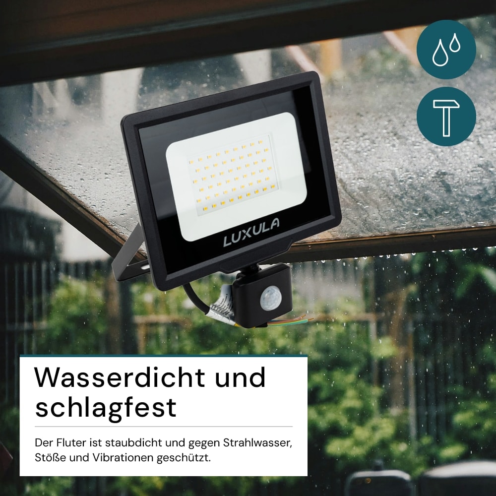 LUXULA LED-Fluter mit Bewegungsmelder, EEK: F, 50W, 5000lm, 4000K, schwarz LUXULA LED-Fluter mit Bewegungsmelder, EEK: F, 50W, 5000lm, 4000K, schwarz