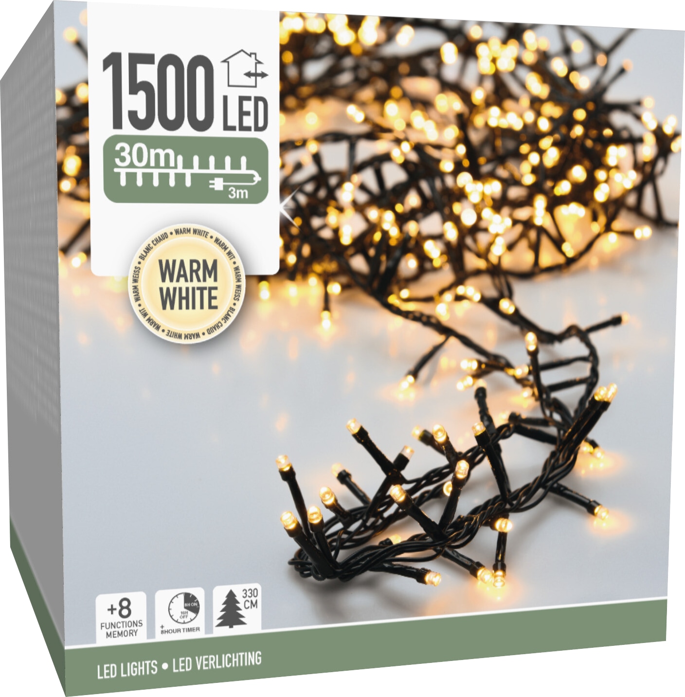 KOOPMAN LED-Clusterlichterkette warmweiß, 1500 LEDs, Grünes Kabel, Innen/Außen, 33m