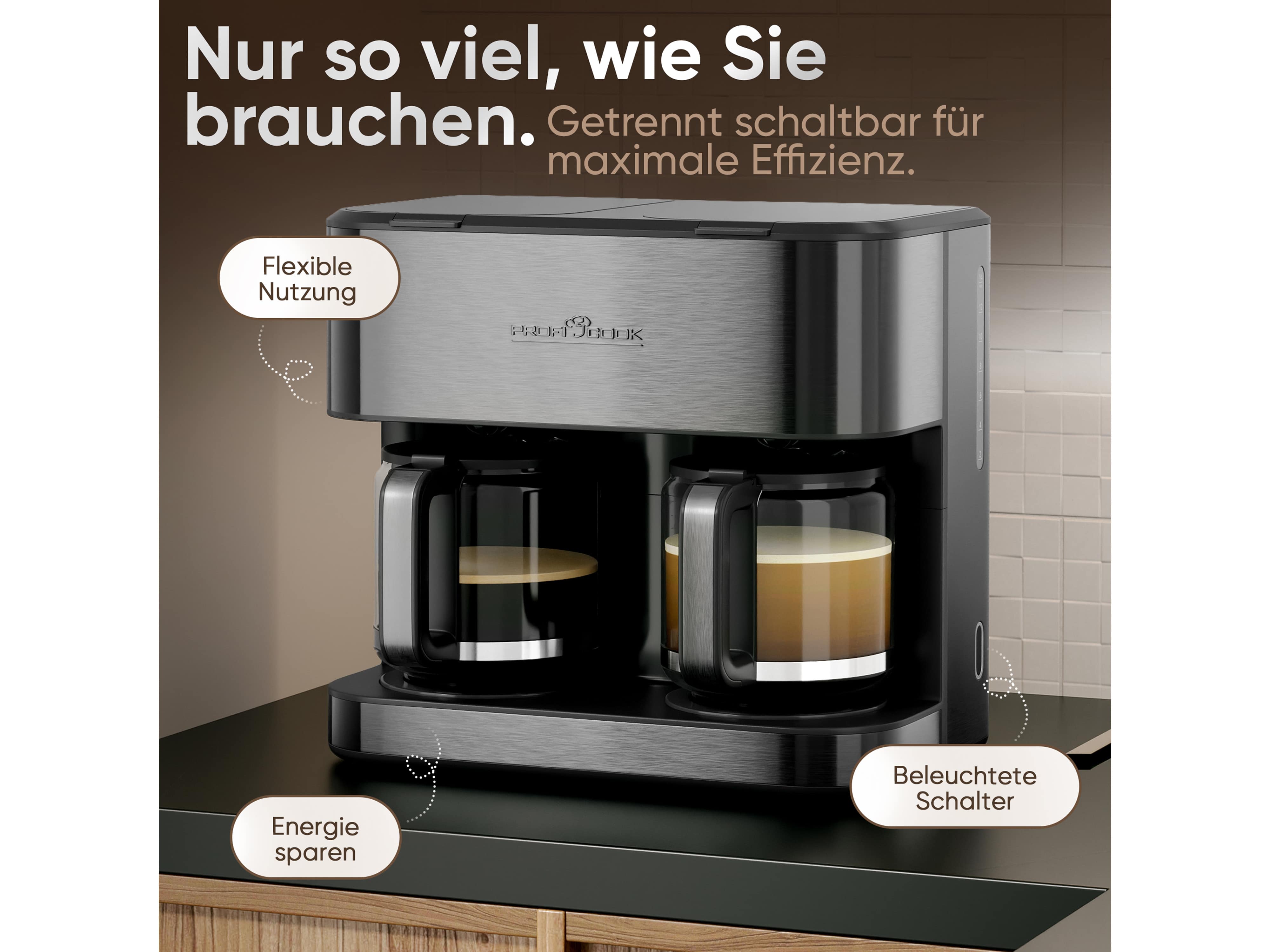 PROFI COOK Doppelkaffeemaschine PC-KAD 1308, 3,6 L, 2000 W, dark inox PROFI COOK Doppelkaffeemaschine PC-KAD 1308, 3,6 L, 2000 W, dark inox
