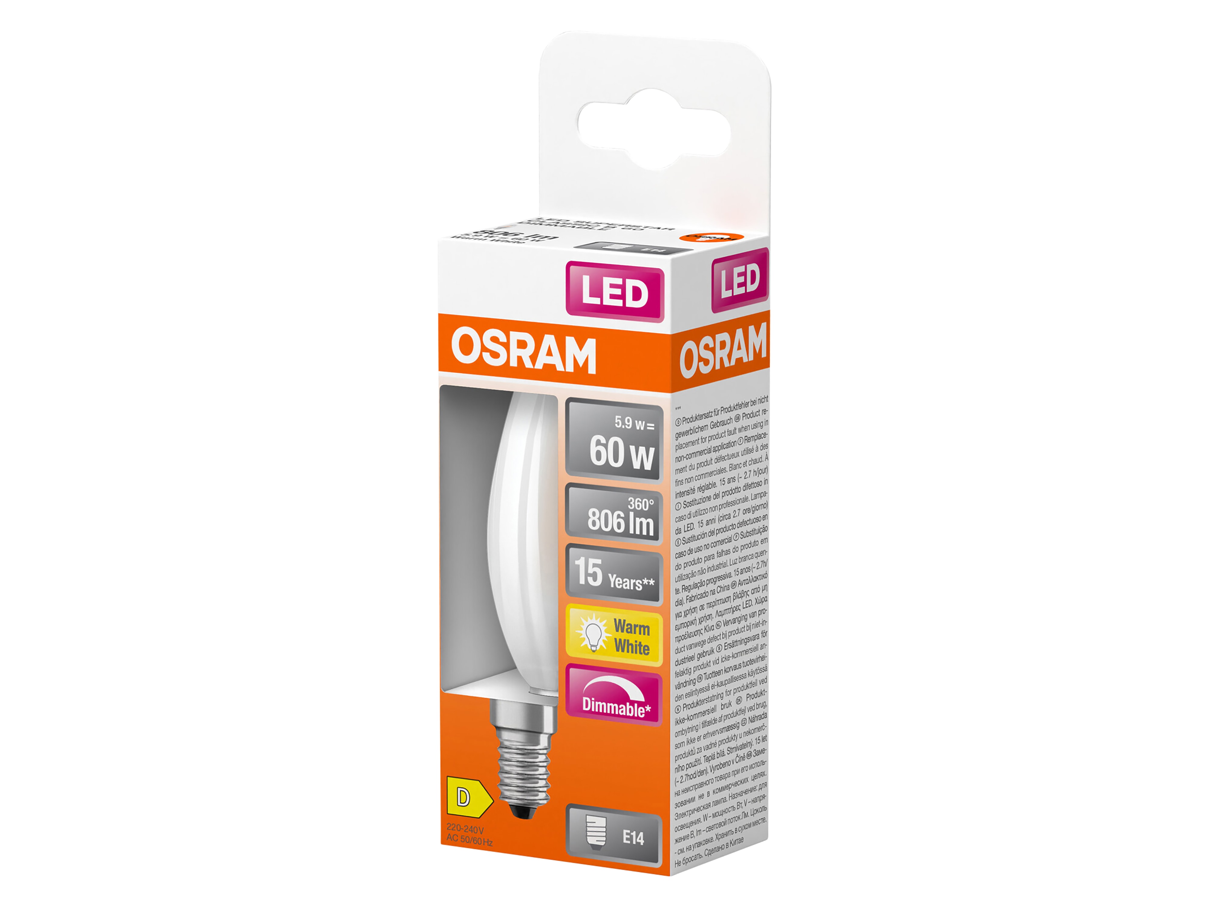 OSRAM LED-Filament-Lampe SUPERSTAR, EEK: D, E14, 5,9 W, 806 lm, 2700 K