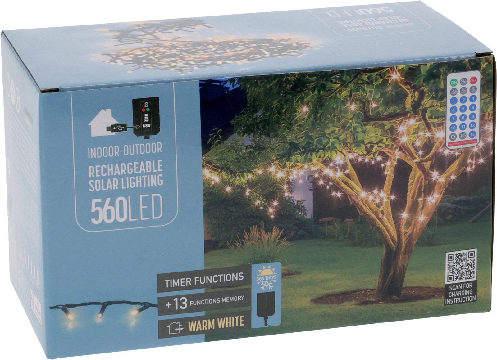 KOOPMAN Solar LED-Lichterkette, 560 LEDs, warmweiß, 14,20m, 13 Funktionen, Innen/Außen